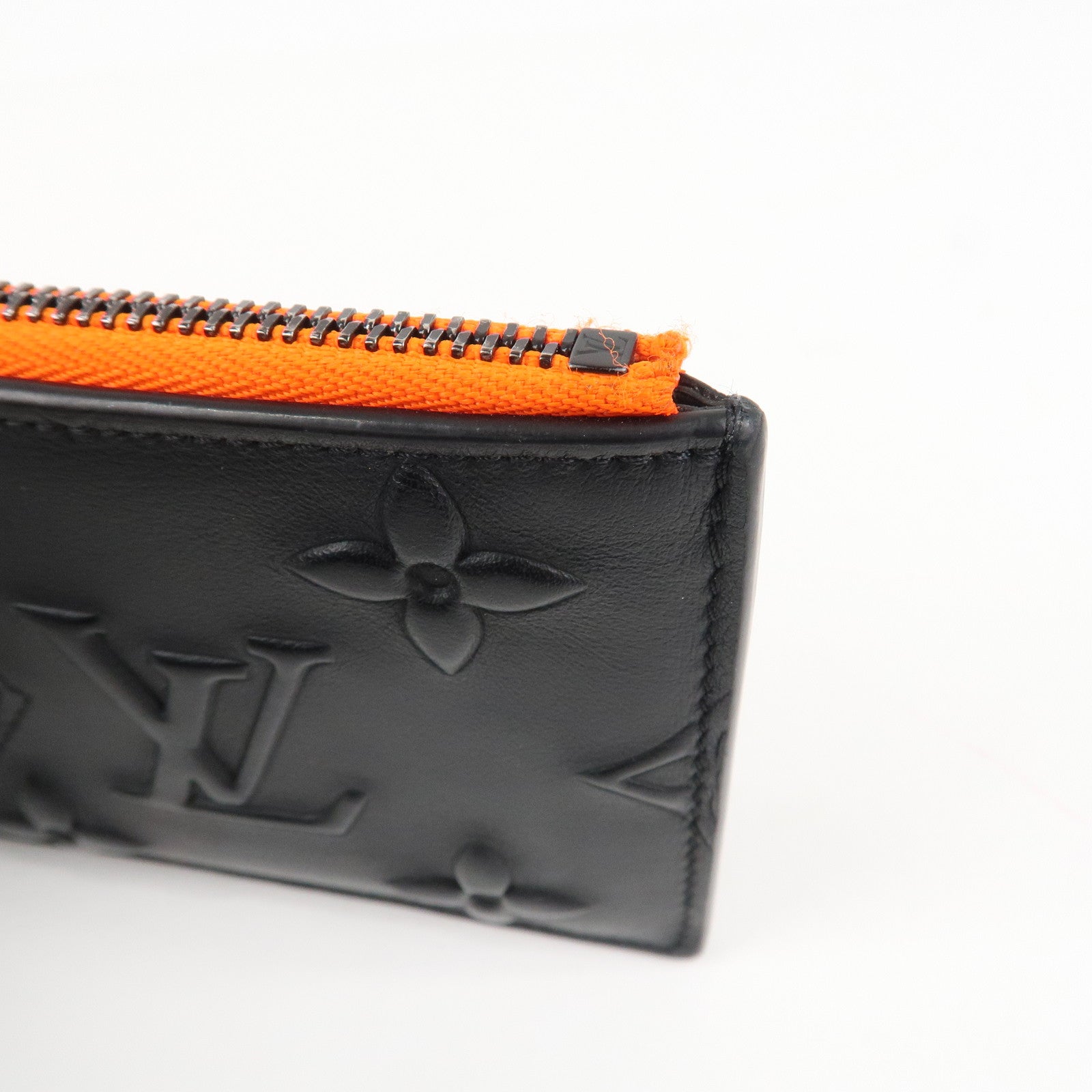 Louis Vuitton Monogram Seal Leather Coin Card Holder Black M80827 Used