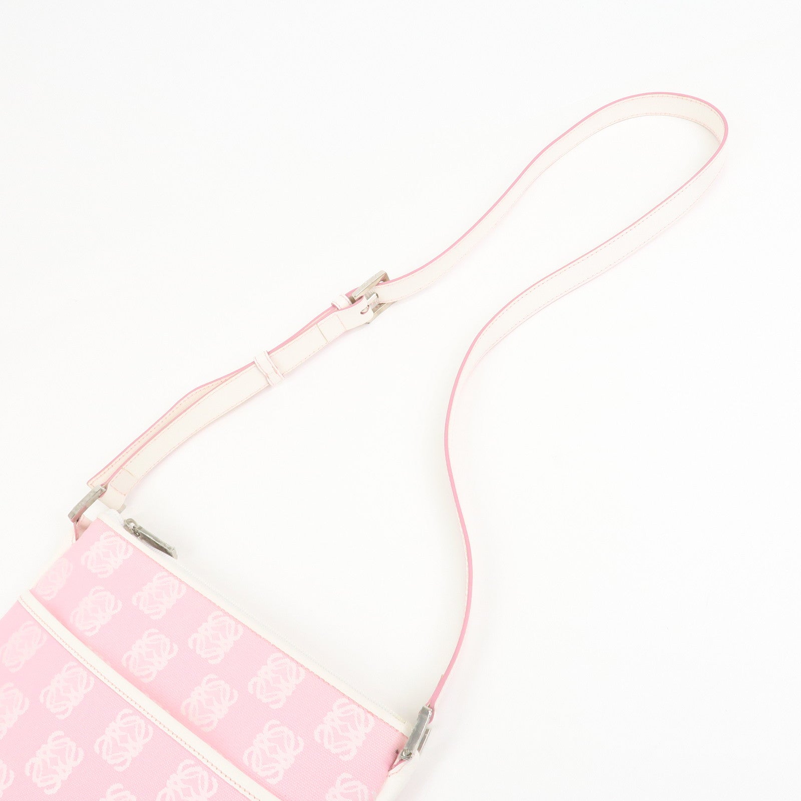 LOEWE Anagram Canvas Leather Shoulder Bag Pink White