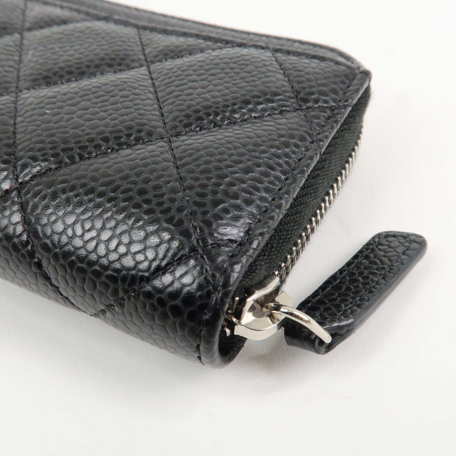 CHANEL Matelasse Caviarskin Classic Zippy Coin Case Black AP0216