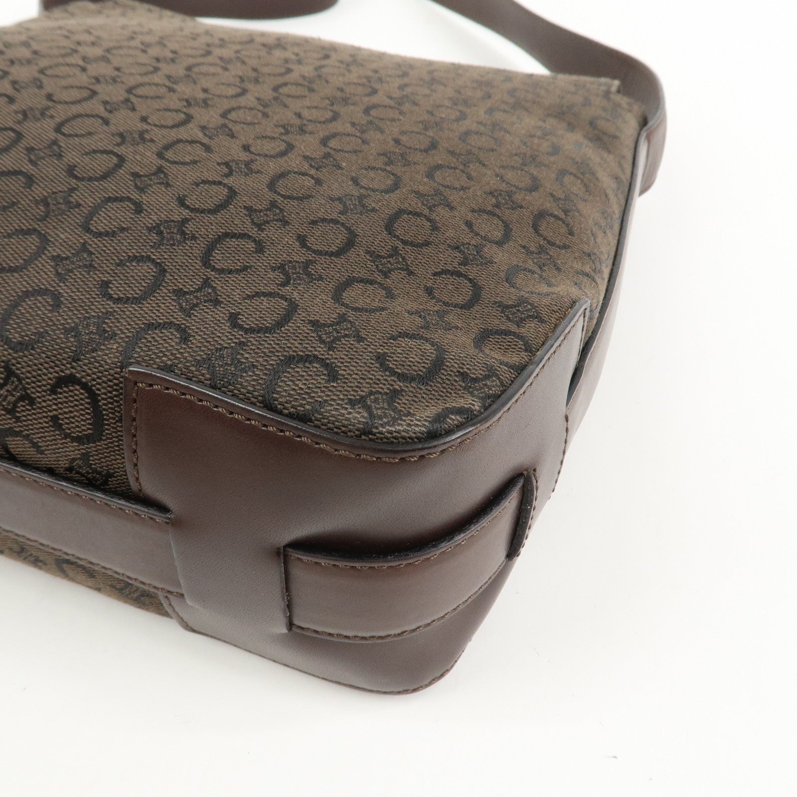 CELINE C Macadam Canvas Leather Shoulder Crossbody Bag Brown