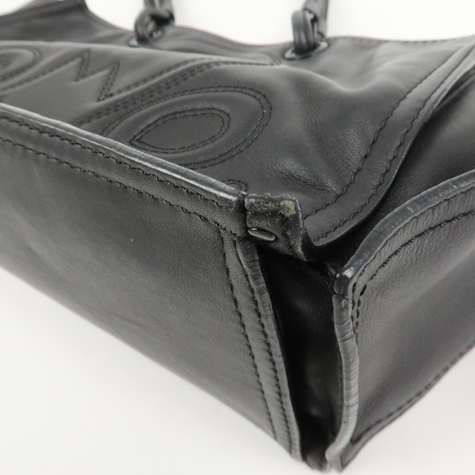 LOEWE Logo Leather Shopper Tote Bag Shoulder Bag Hand Bag Black