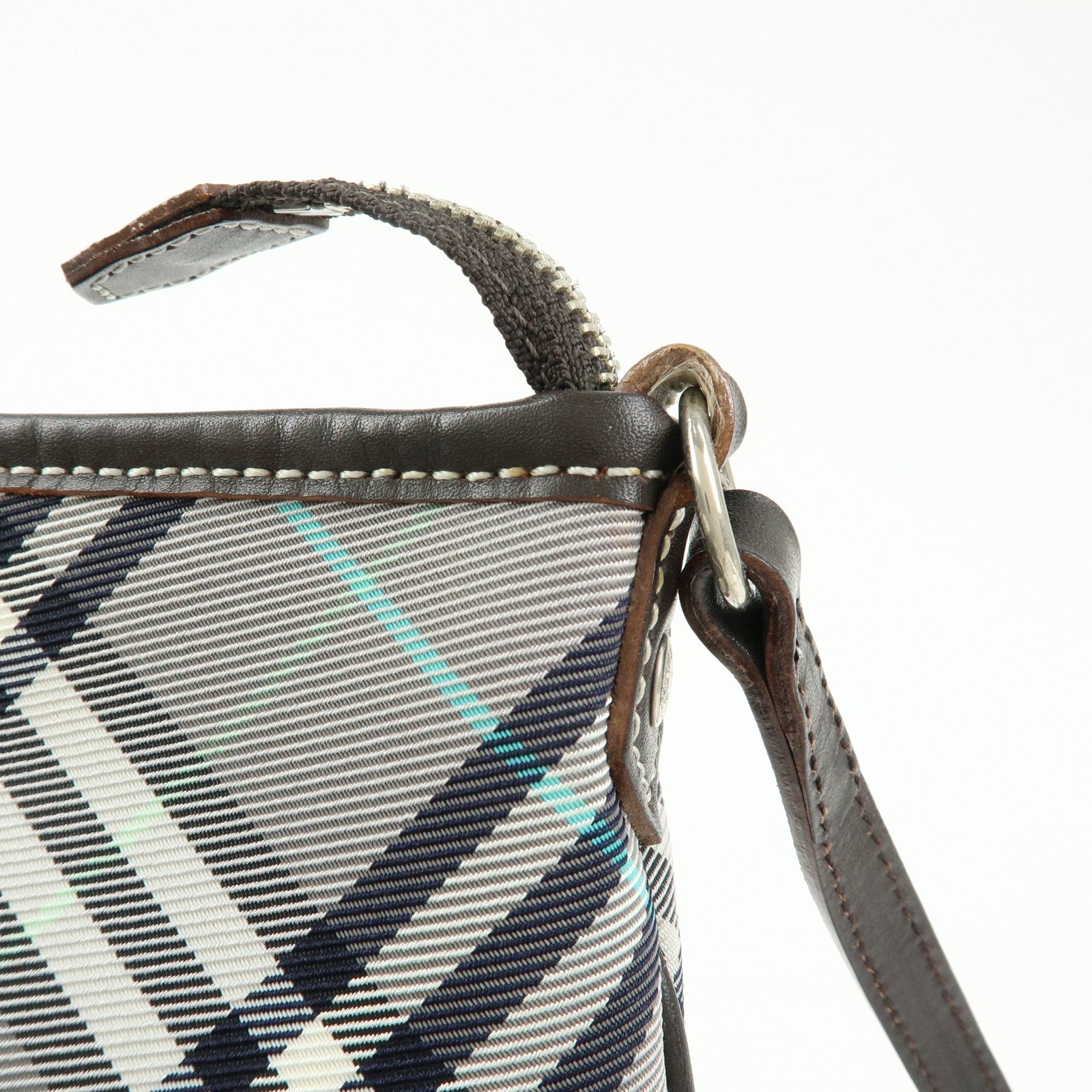 BURBERRY Blue Label Canvas Leather Shoulder Bag Grey Dark Brown