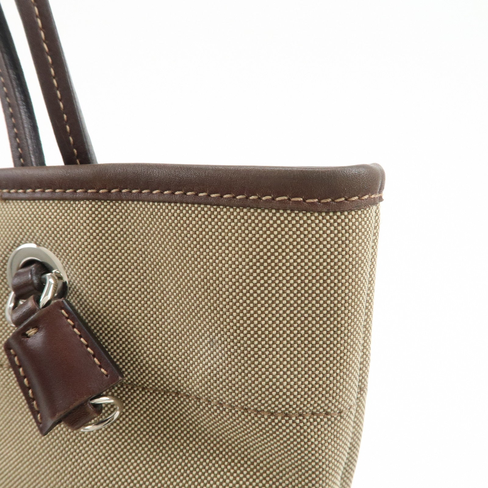 PRADA Jaguard Canvas Leather Tote Bag Shoulder Bag Brown BR3581