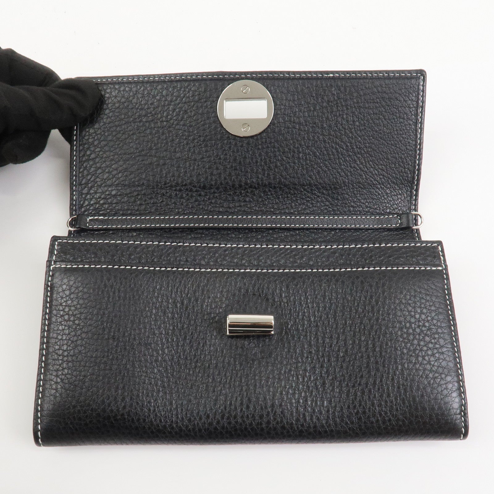 Tiffany & Co Leather Chain Long Wallet Shoulder Bag Black