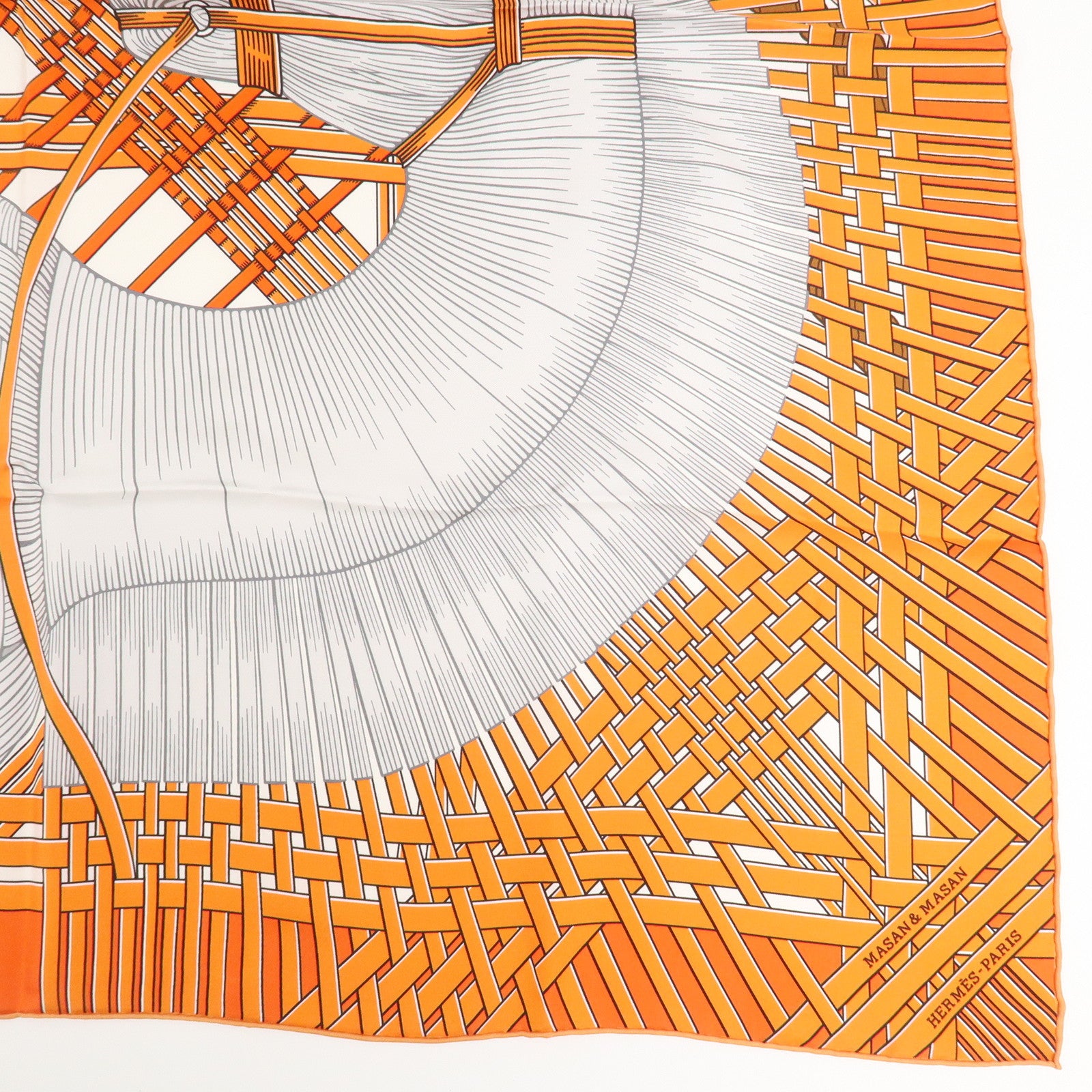HERMES Carre 90 Silk 100% Scarf MASAN&MASAN Orange
