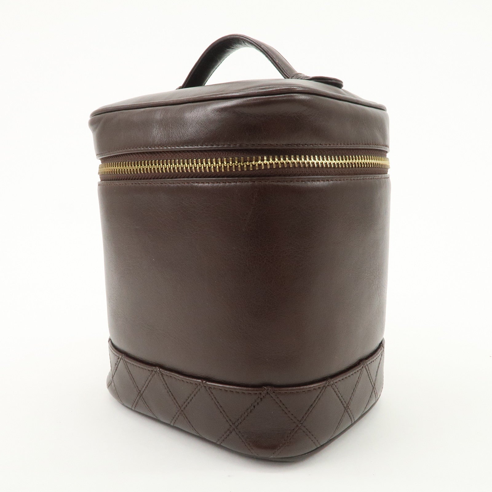 CHANEL COCO Mark Leather Vanity Bag Hand Bag Cosmetic Bag Brown A01998