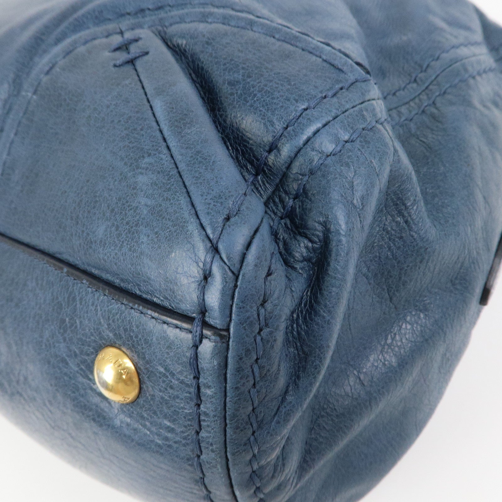 PRADA Logo Leather 2Way Bag Shoulder Bag Hand Bag Blue BL0678