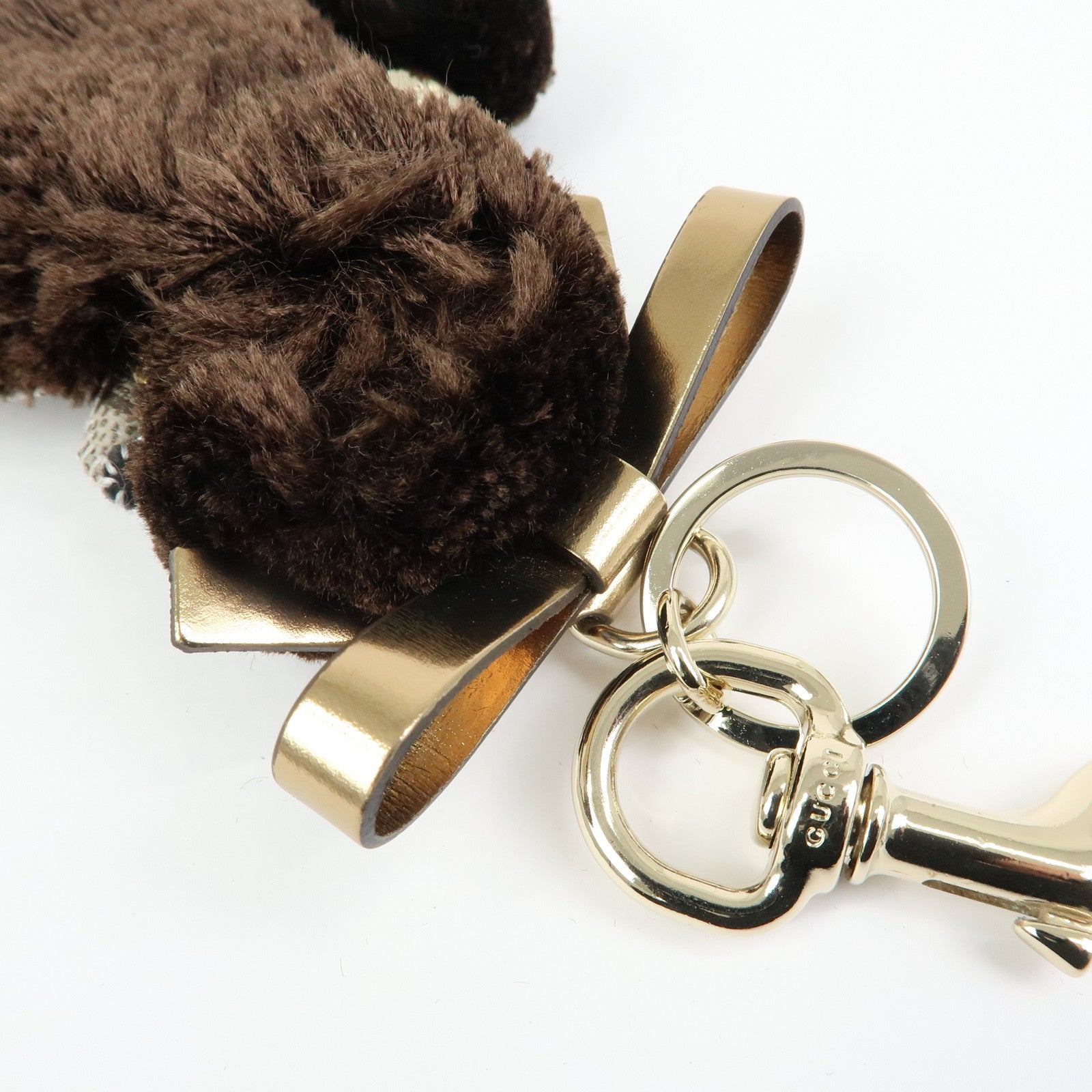 GUCCI Gucciori GG Supreme Leather Lulu Toy Poodle Bag Charm Brown