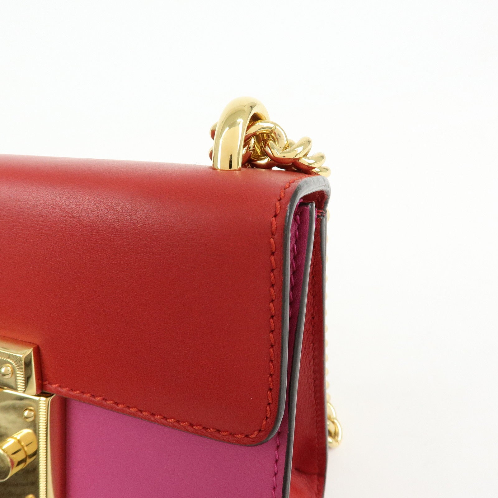 GUCCI Leather Chain Shoulder Bag Crossbody Bag Pink Red 409487