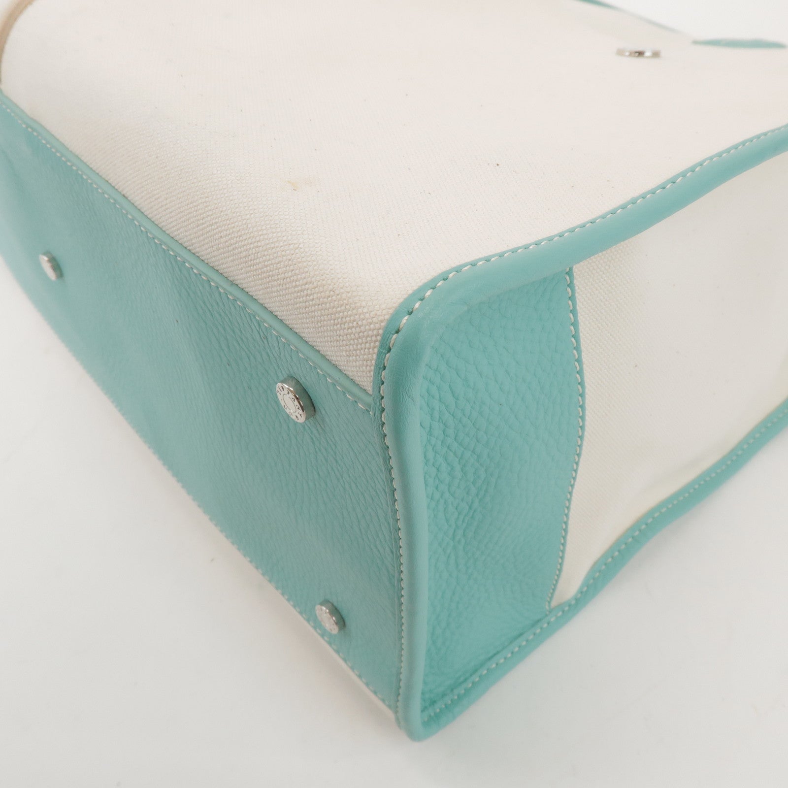 Tiffany & Co Jitney Canvas Leather 2Way Bag Tote Bag Natural Blue