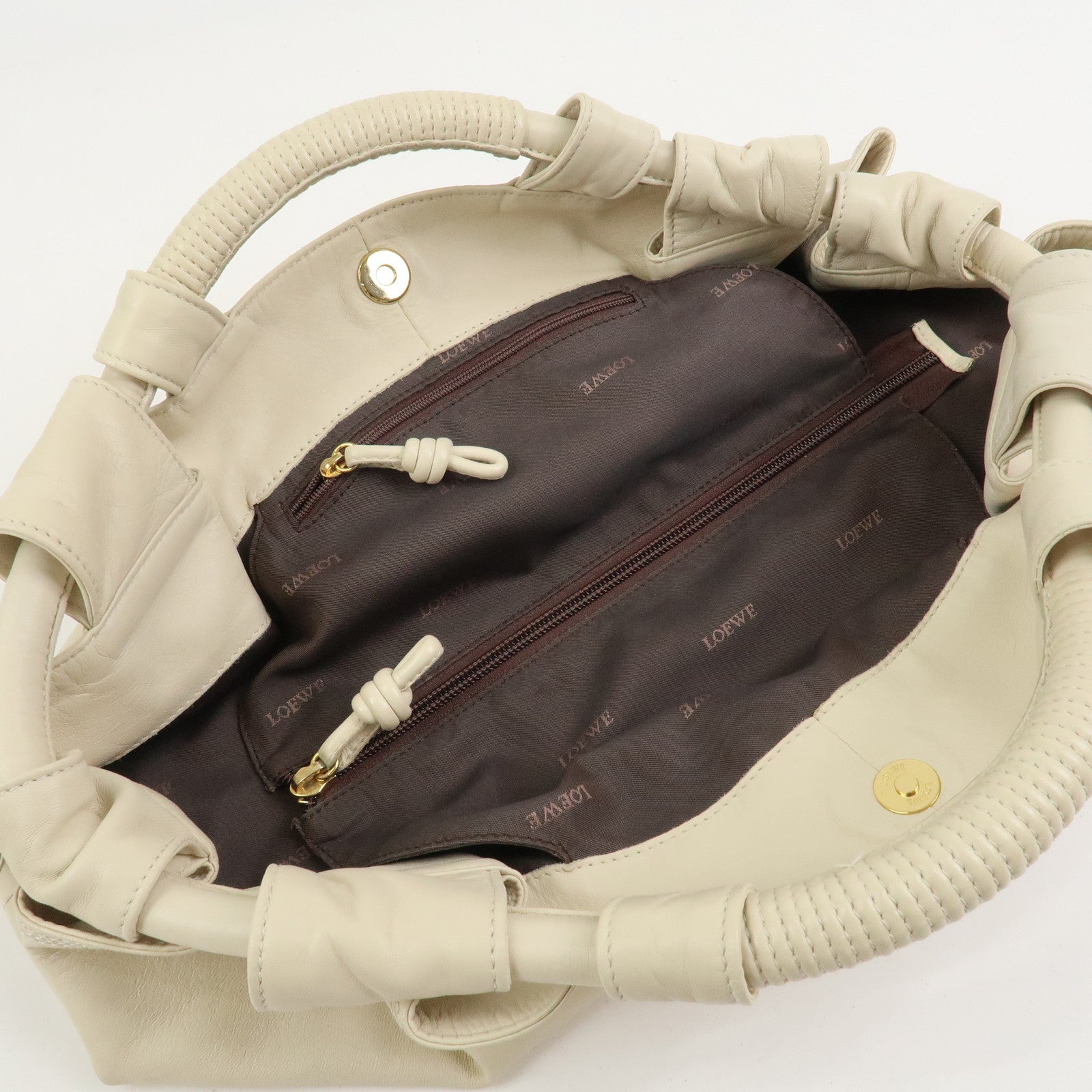 LOEWE Anagram Logo Nappa Aire Leather Hand Bag Ivory