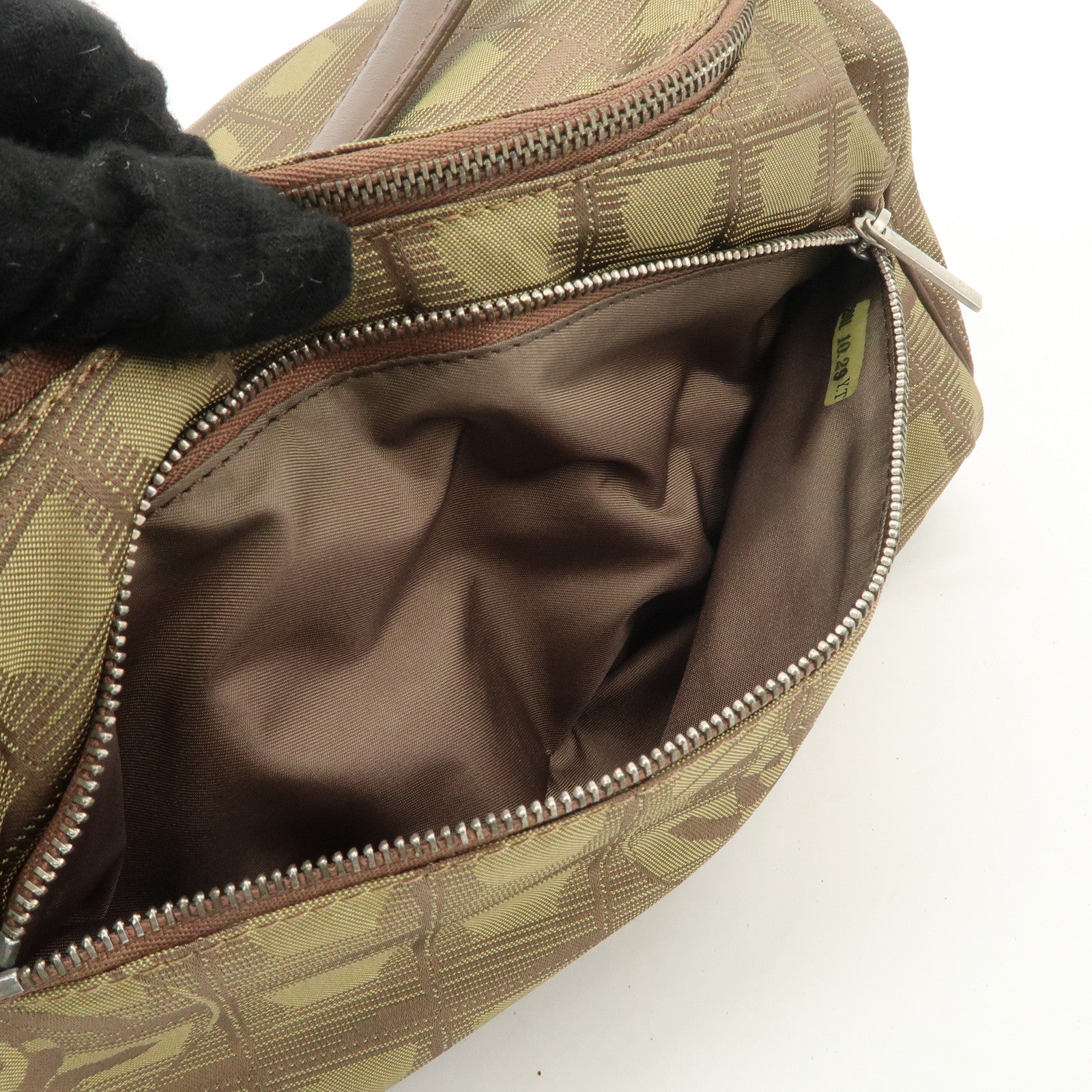 CCHANEL New Travel Line Nylon Jacquard Leather Vanity Bag Khaki A15829 Used