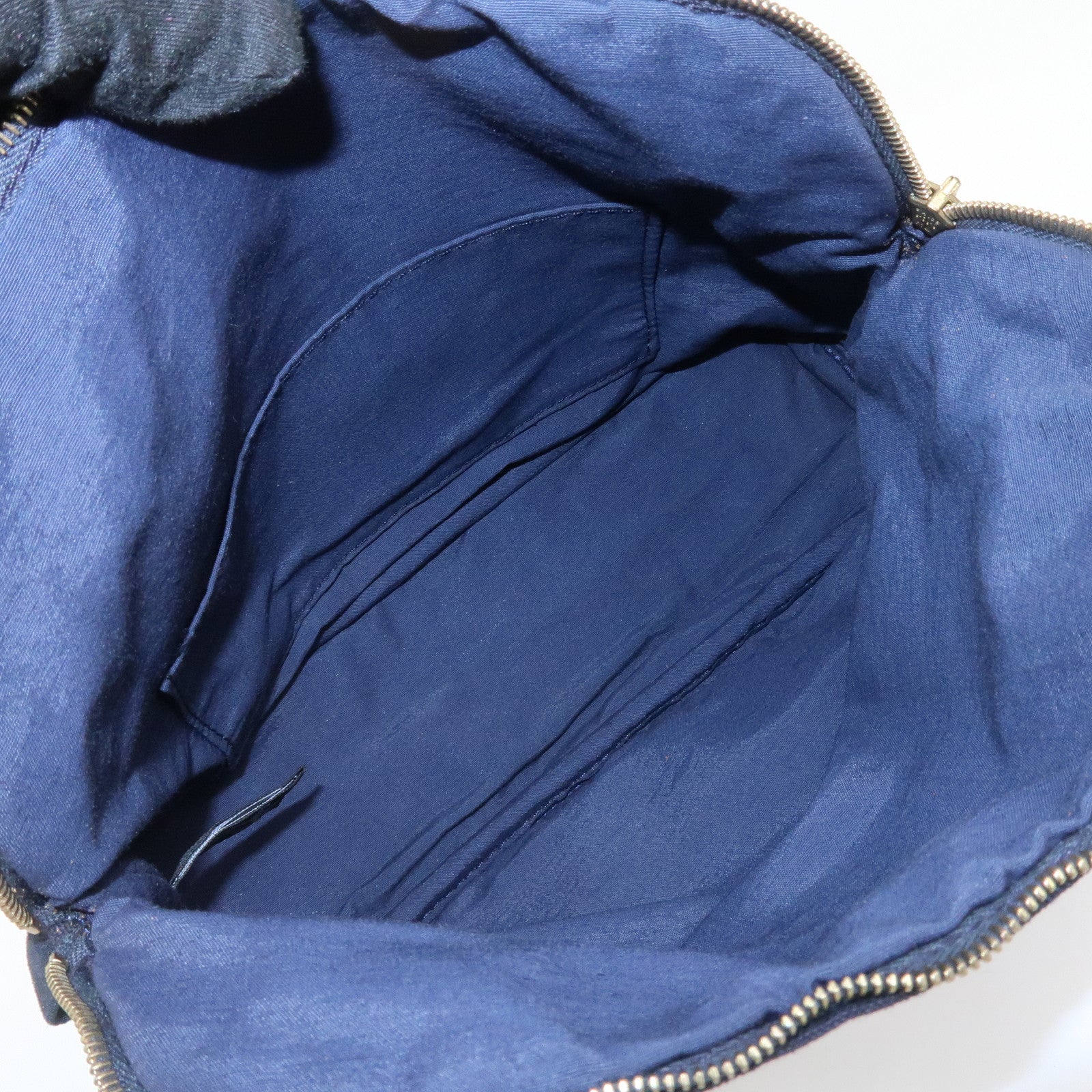 HERMES Canvas Leather Bolide Pouch MM Cosmetic Pouch Navy