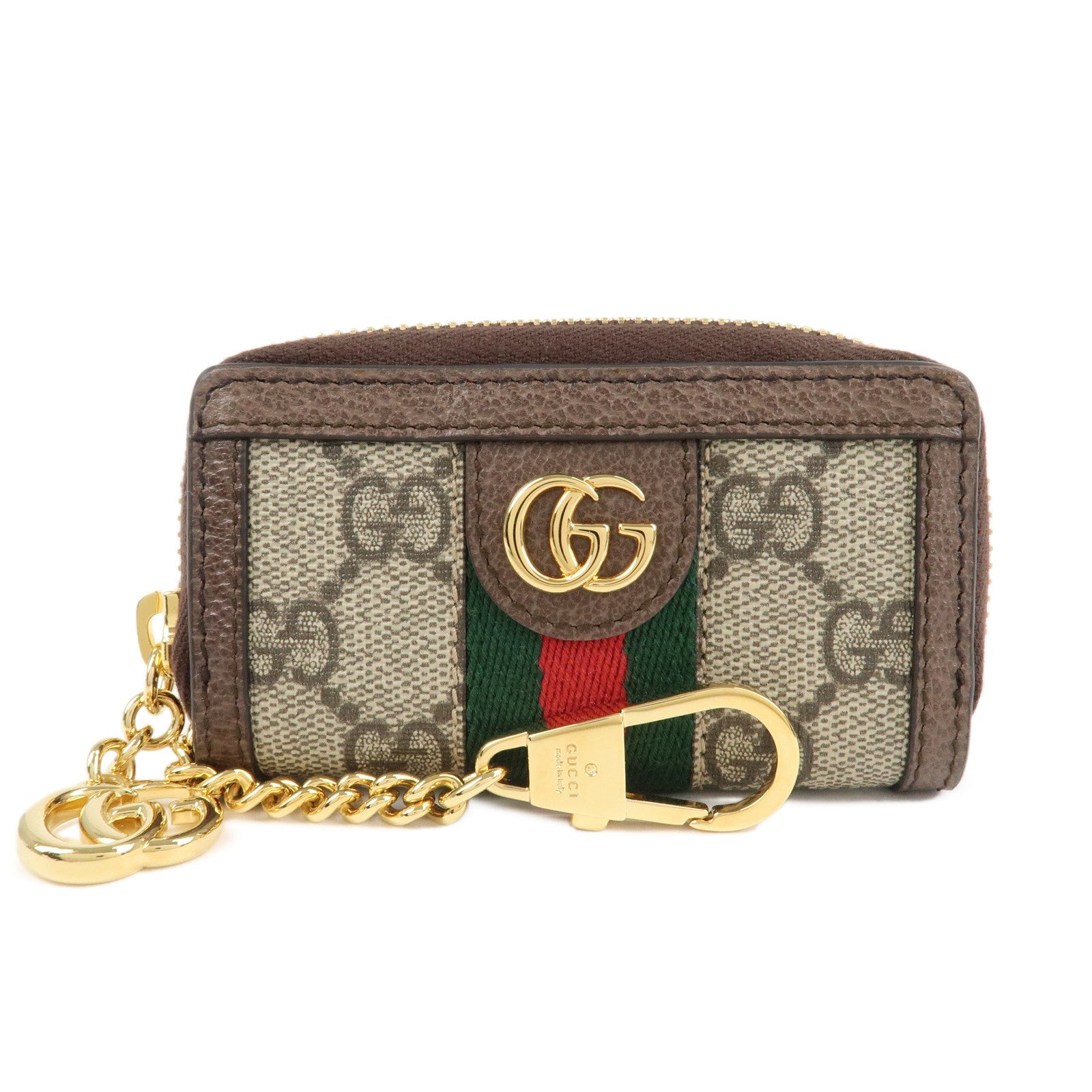GUCCI Ophidia Sherry Zip Around Key Case Coin Case Beige Brown 523157 Used