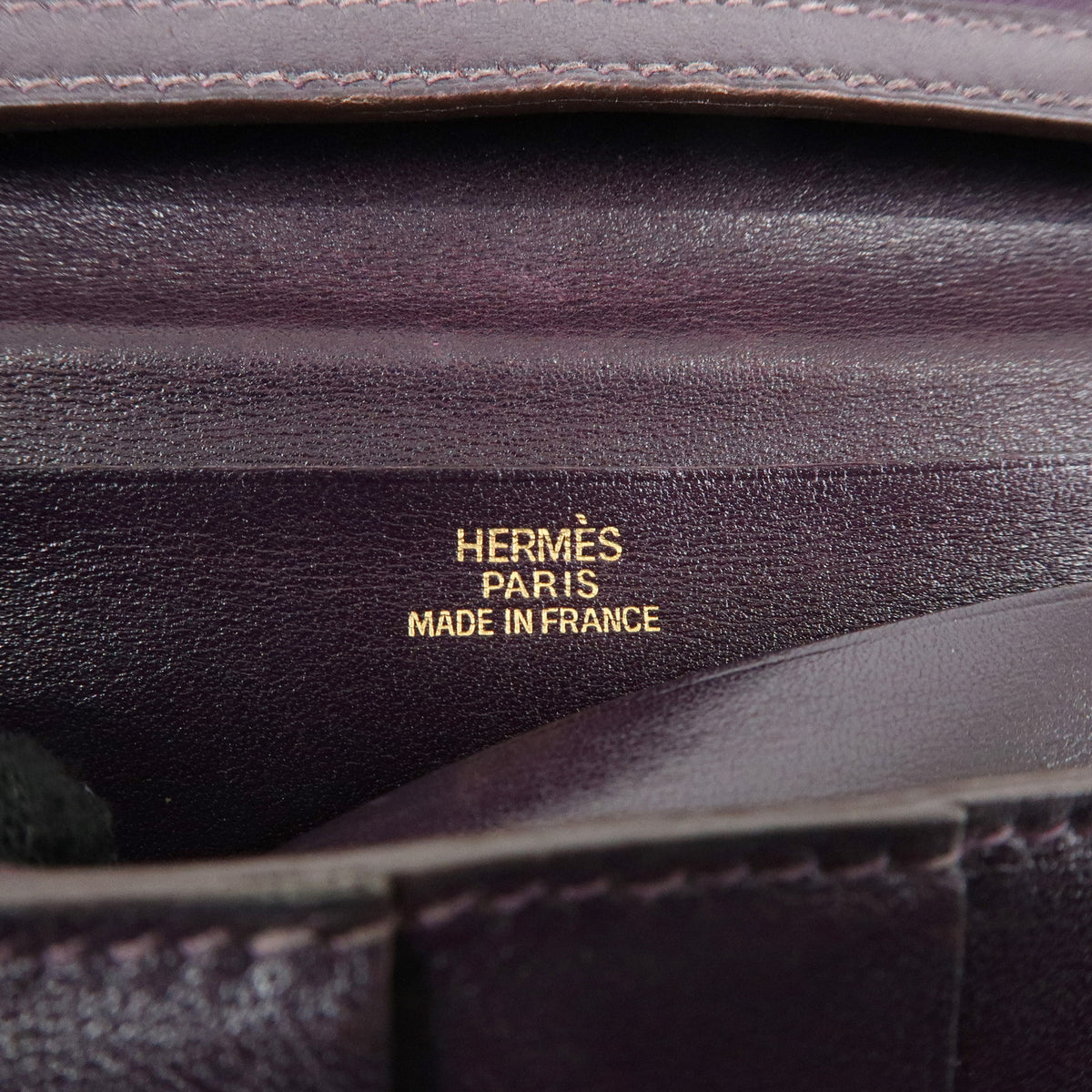 HERMES Bearn Box Calf Leather Bi-fold Long Wallet Purple