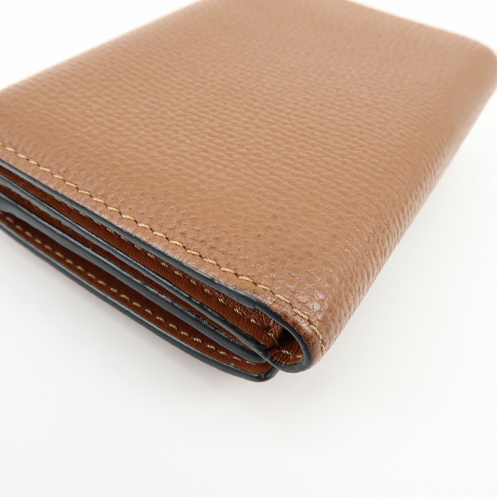 LOEWE Anagram Pebble Grained Calf Compact Tri-fold Wallet Camel