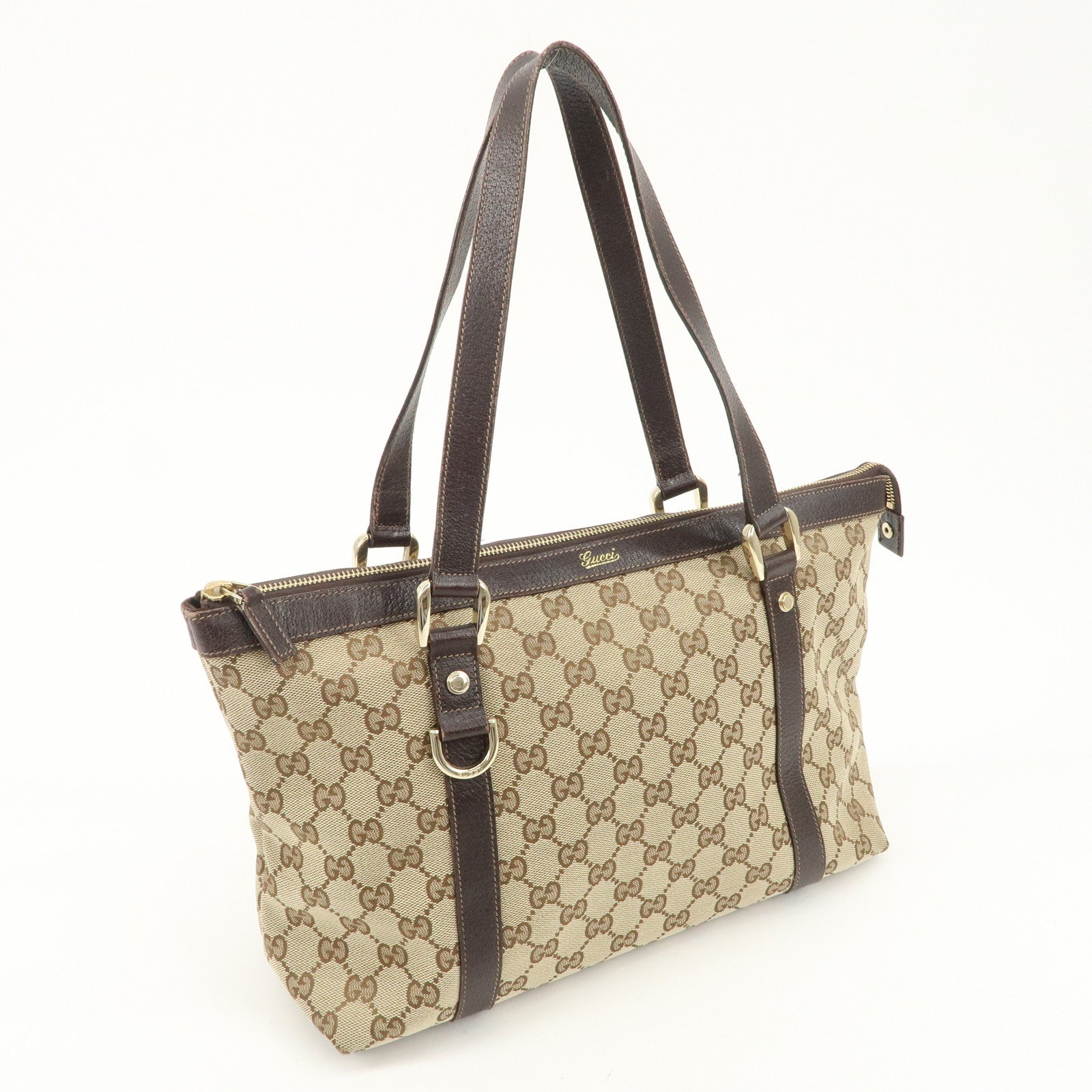 GUCCI Abbey GG Canvas Leather Tote Bag Hand Bag Beige 141470 Used