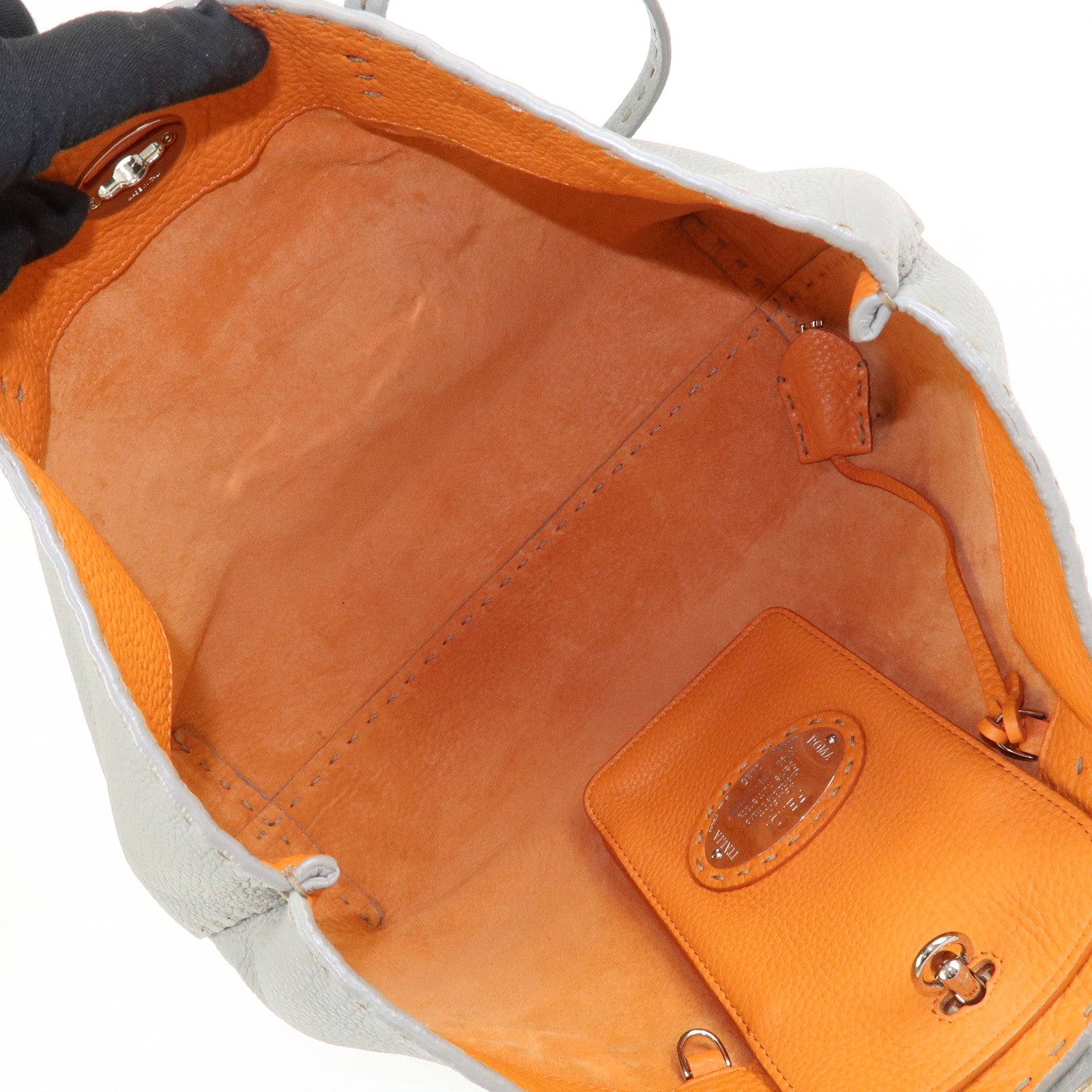 FENDI Selleria Carla Leather Tote Bag Shoulder Bag Gray 8BH257