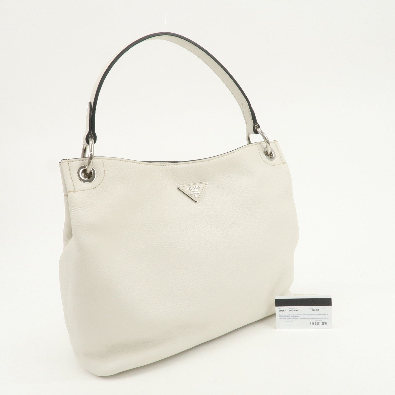 PRADA Triangle Logo Leather Shoulder Bag White BR5124