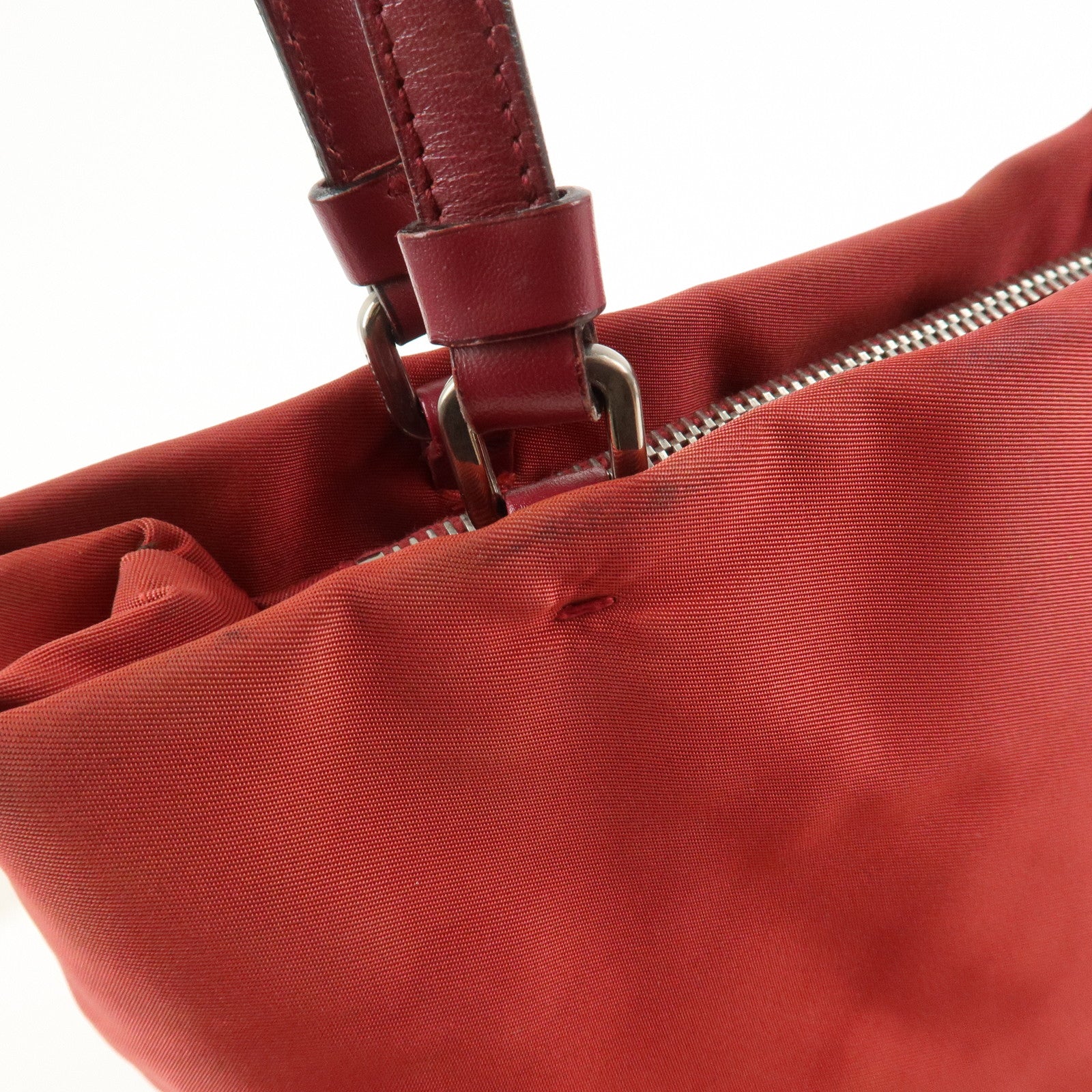 PRADA Triangle Logo Nylon Leather Tote Bag Shoulder Bag Red