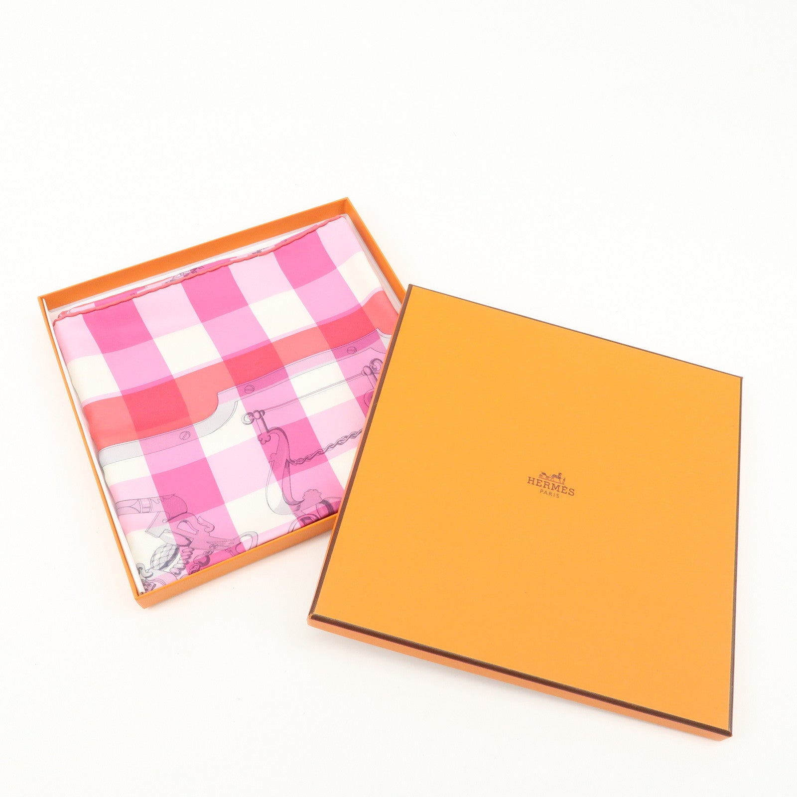 HERMES Carre 90 Silk 100% Scarf MORS et Gourmettes Pink Used