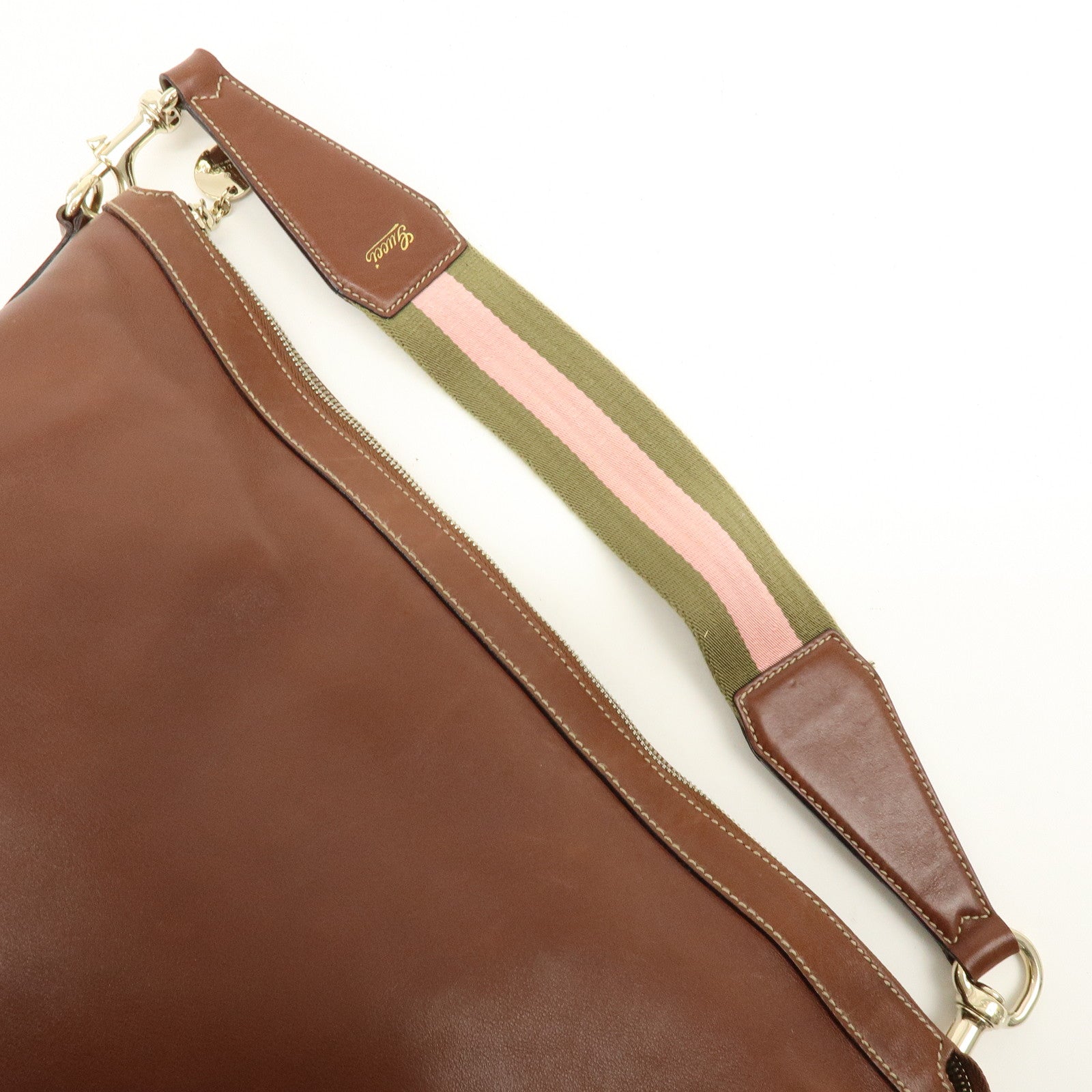 GUCCI Leather Shoulder Bag Brown 154401