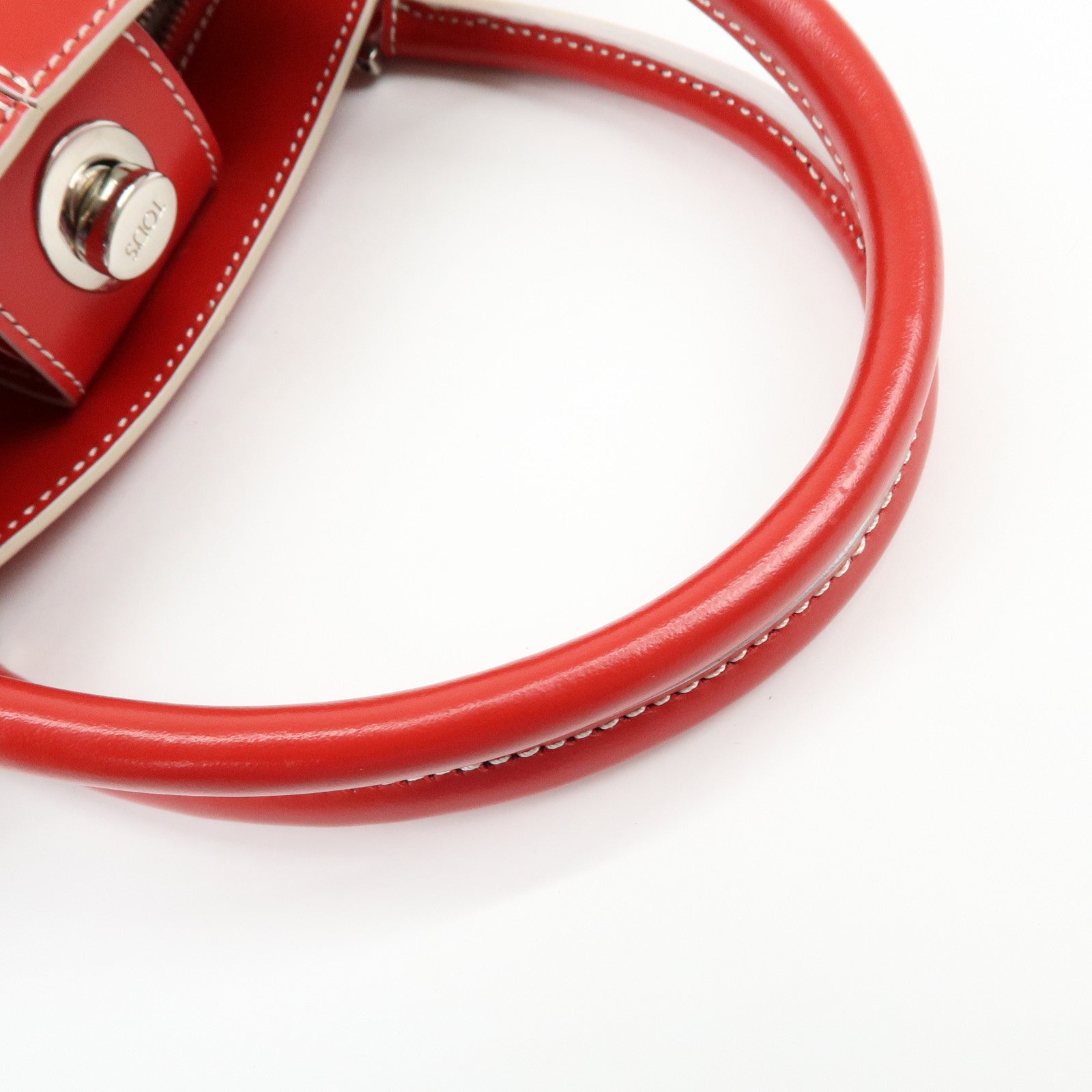 TOD'S Logo Leather Hand Bag Tote Bag Red