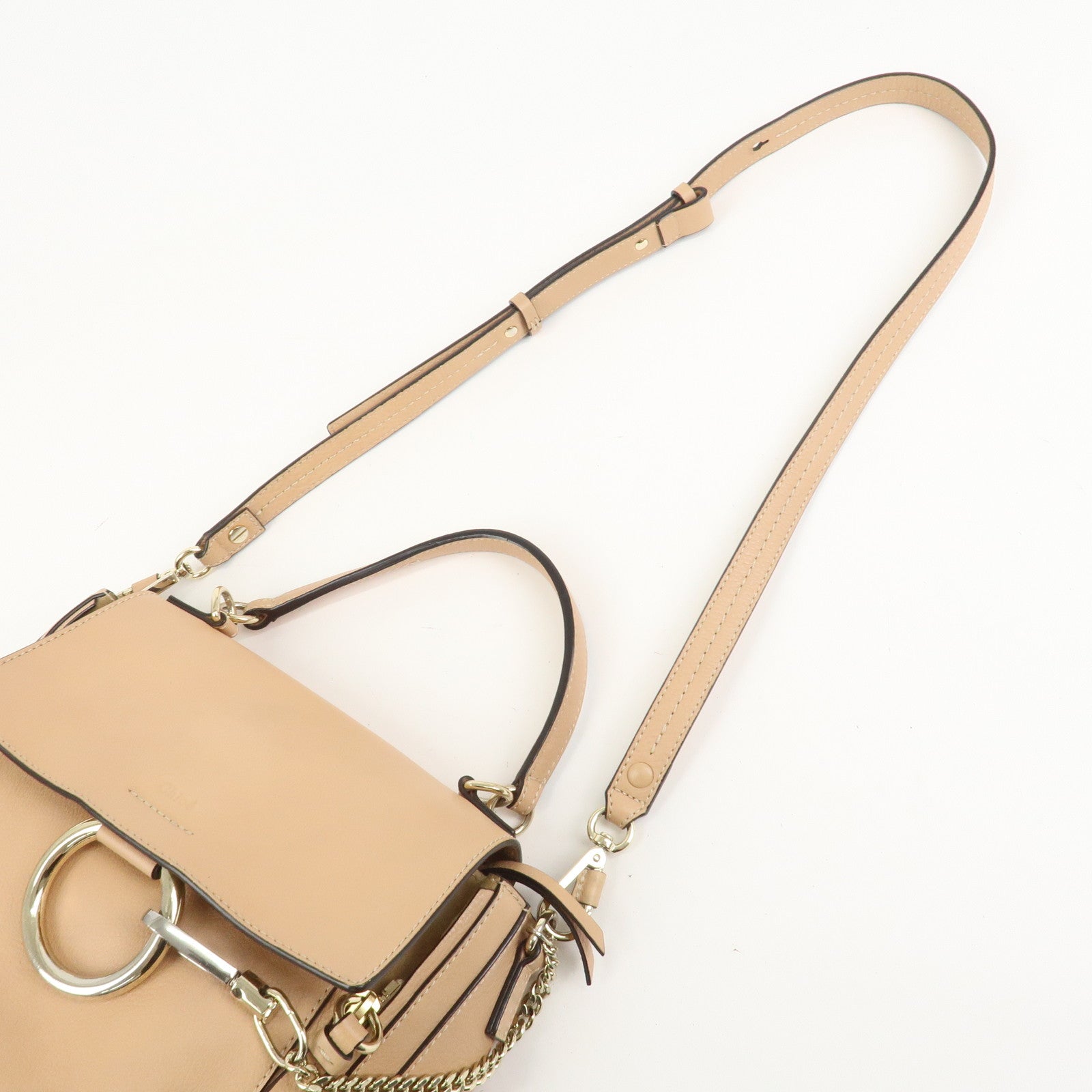 Chloe FAYE Leather Suede Hand Bag Pink Beige Gold