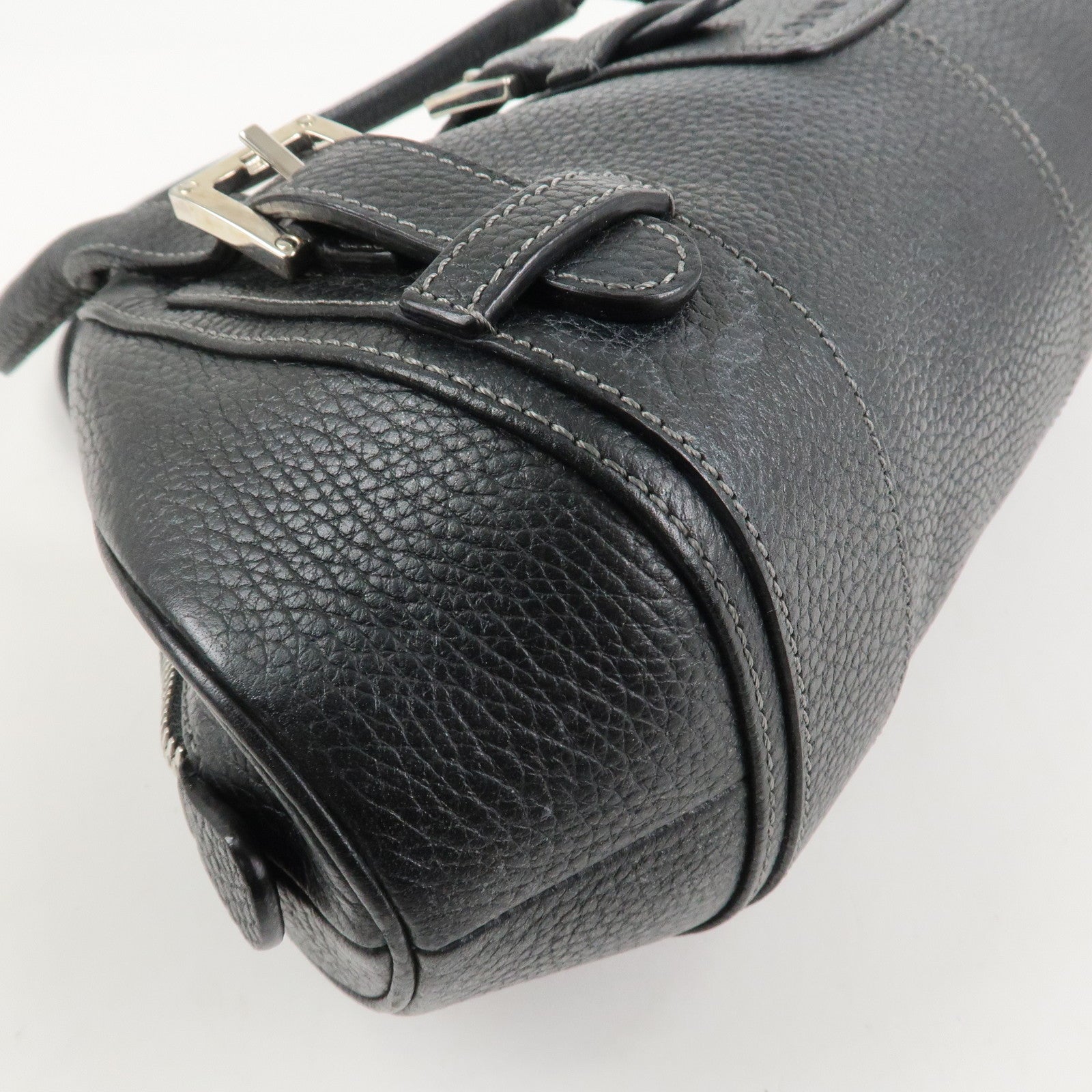 LOEWE Leather Senda Shoulder Bag Hand Bag Black Silver Hardware