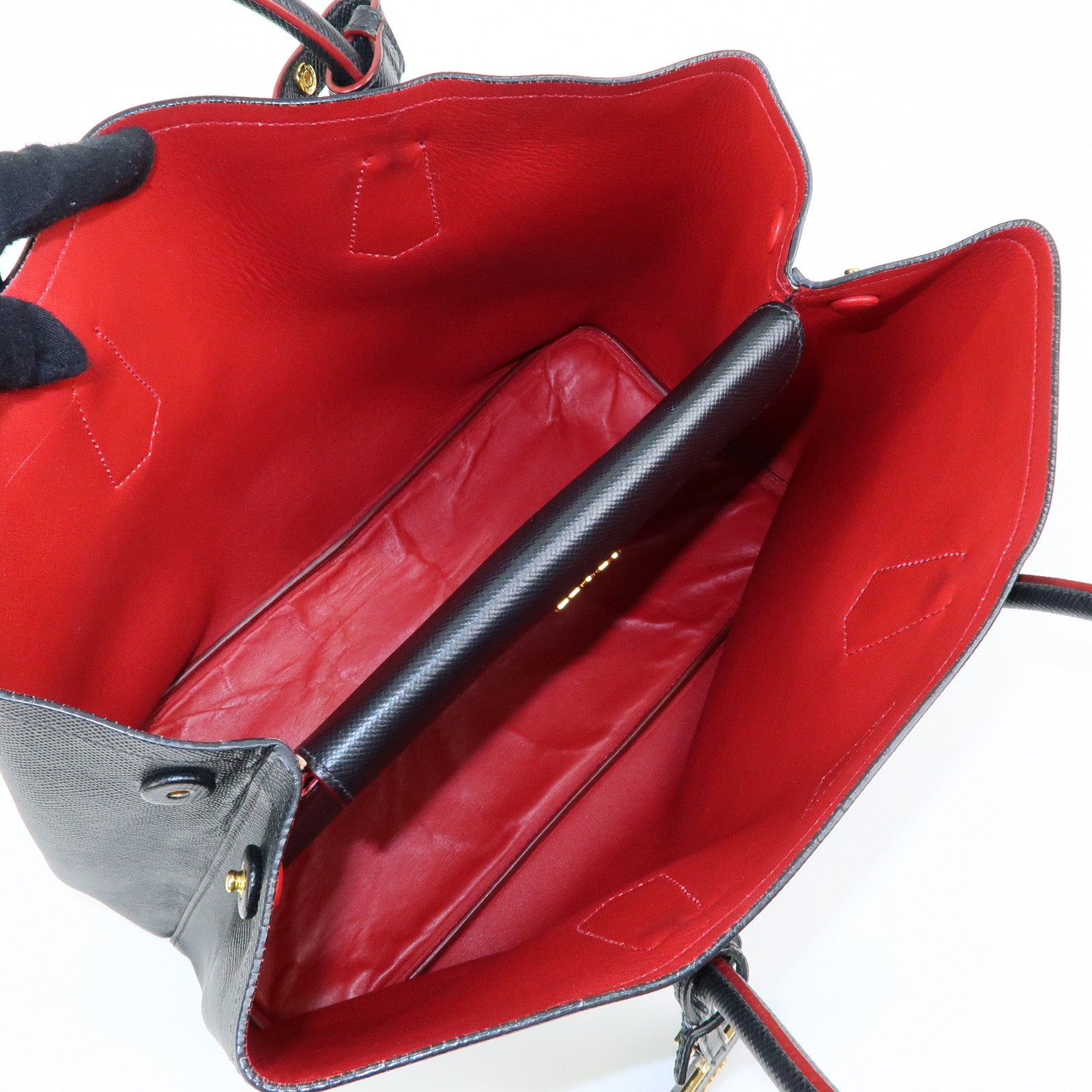 PRADA Triangle Logo Saffiano Leather Tote Bag Hand Bag Black BN2756