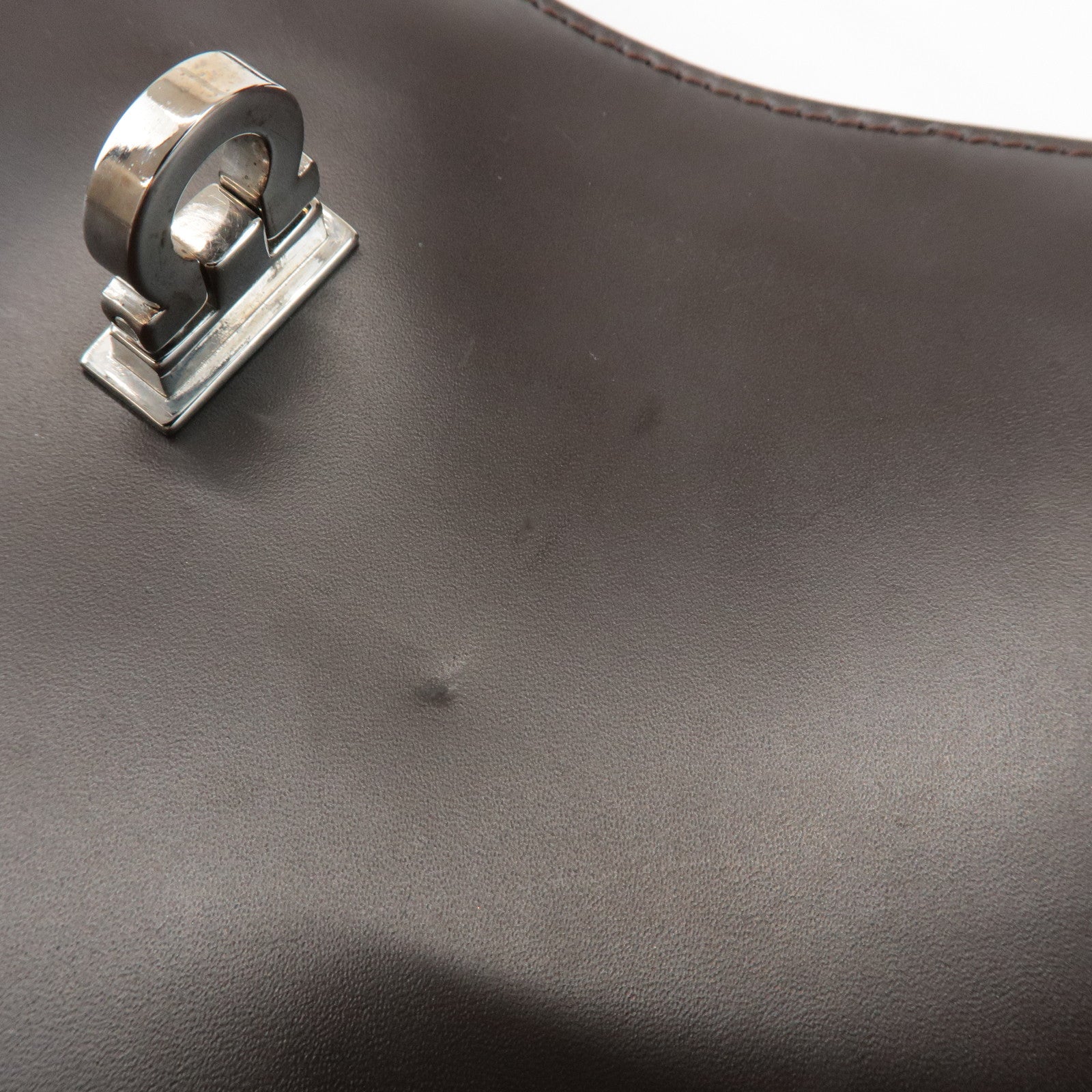 Ferragamo Gancini Leather Shoulder Bag Hand Bag Dark Brown Used