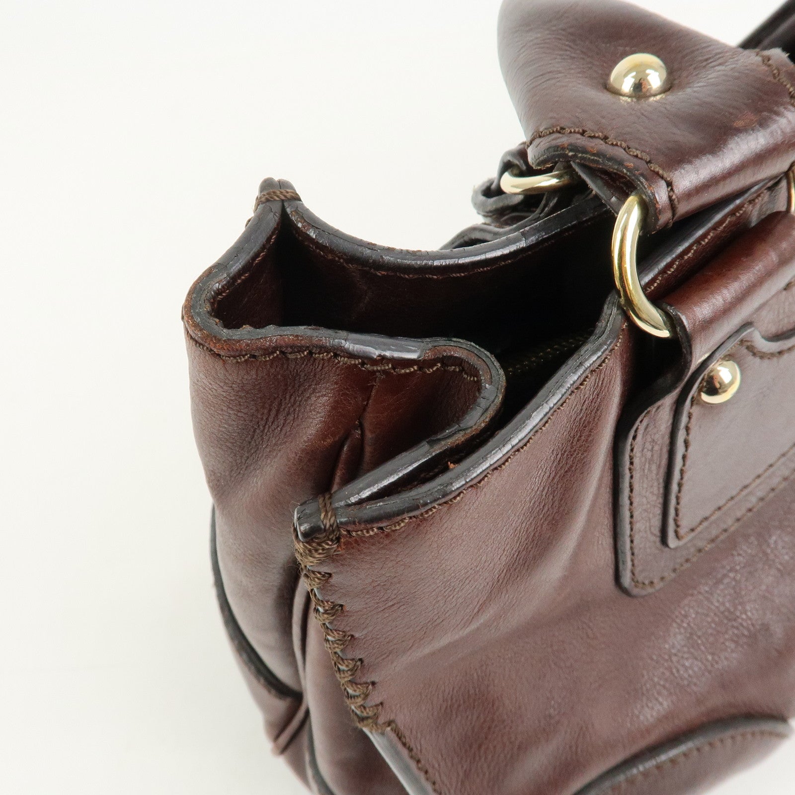 CELINE Logo Leather Boogie Bag Hand Bag Tote Bag Brown