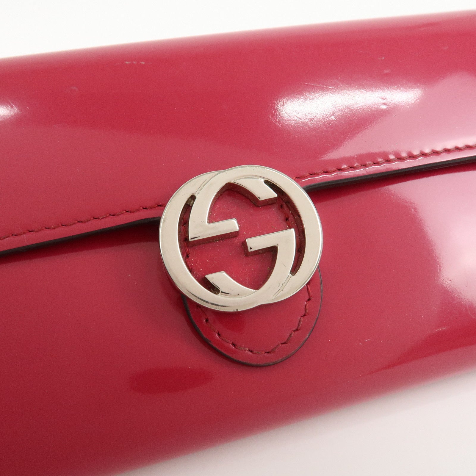 GUCCI Guccissima Interlocking G Patent Leather Wallet Pink 369663