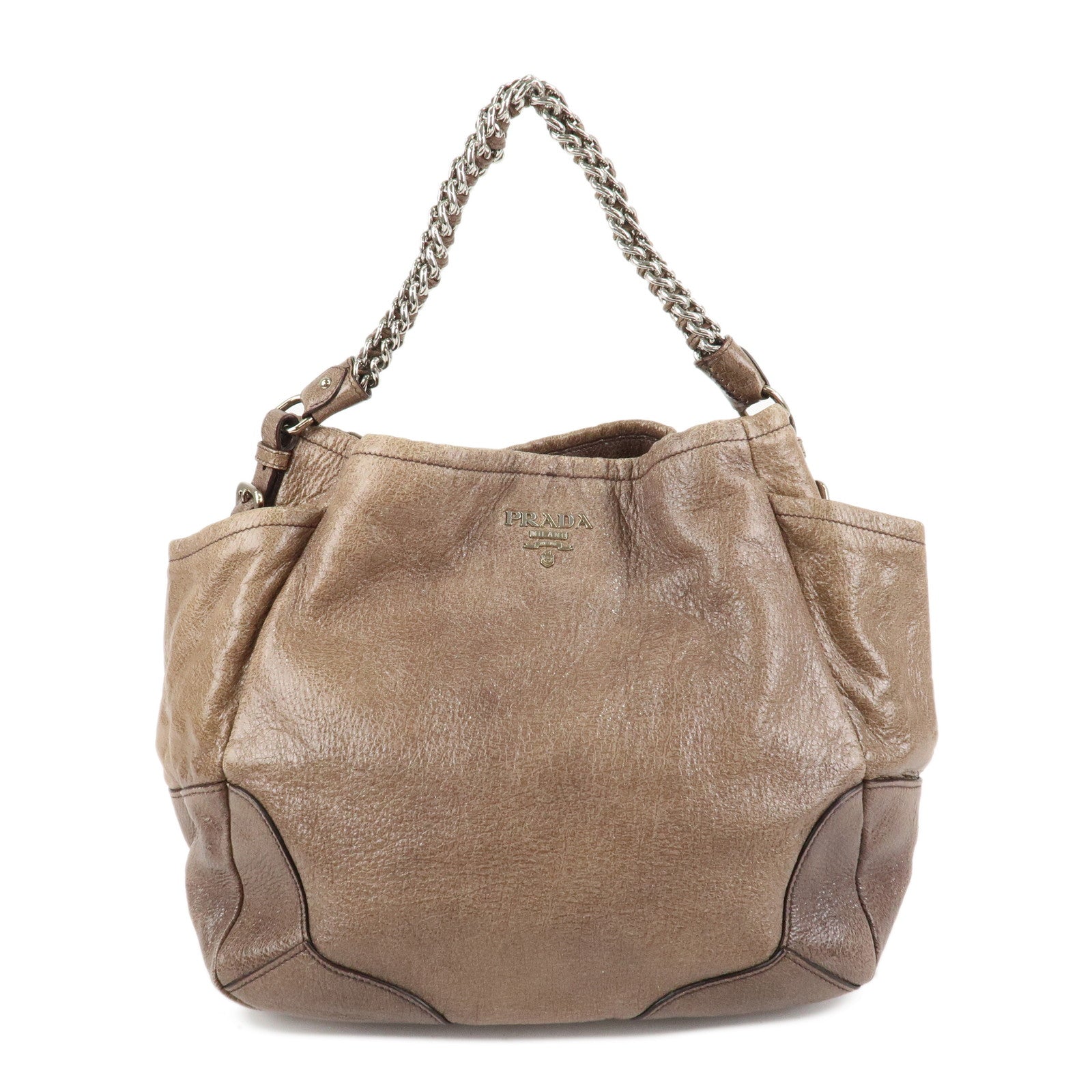 PRADA Logo Leather Shoulder Bag Hand Bag Brown Used