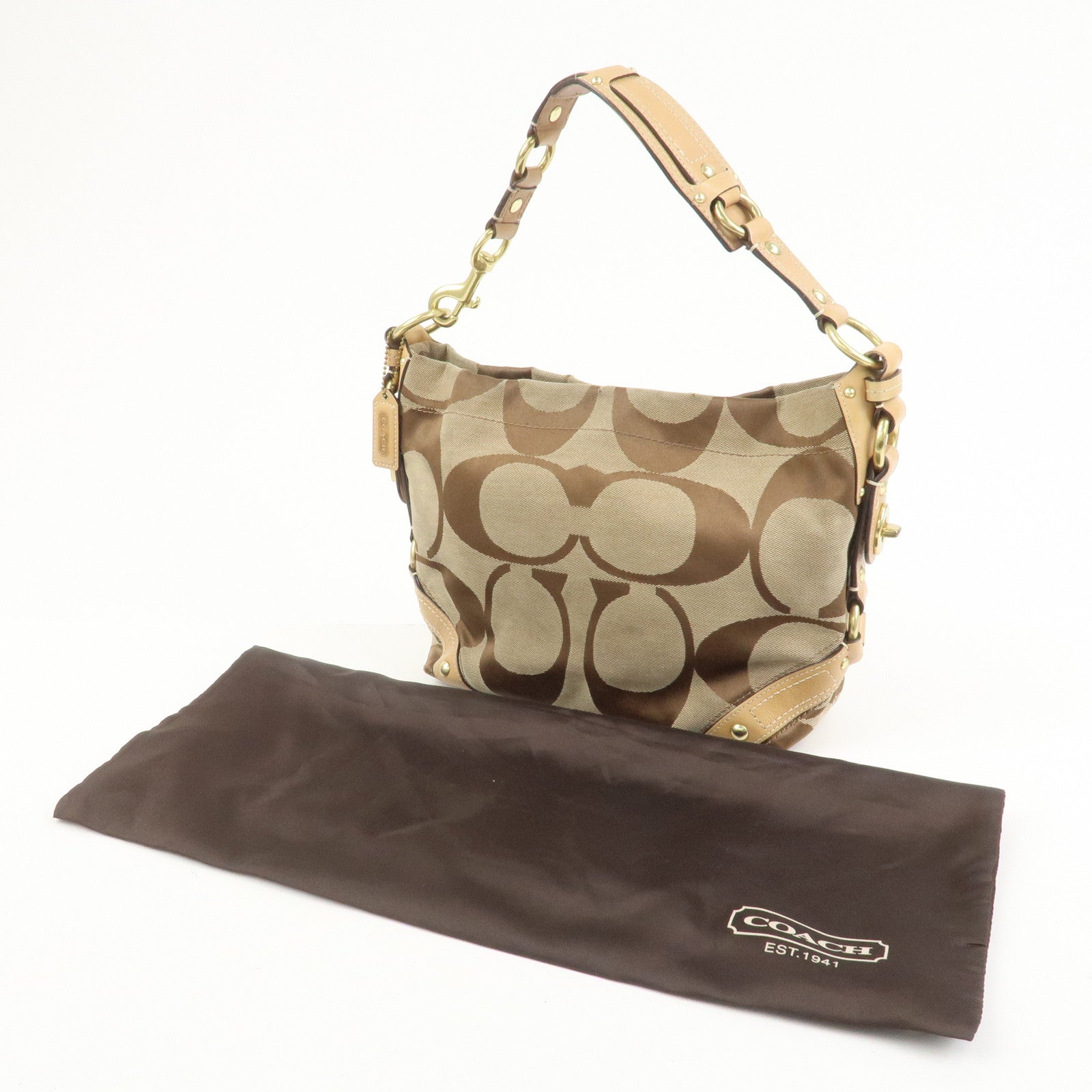 COACH Signature Canvas Leather Shoulder Hand Bag Beige