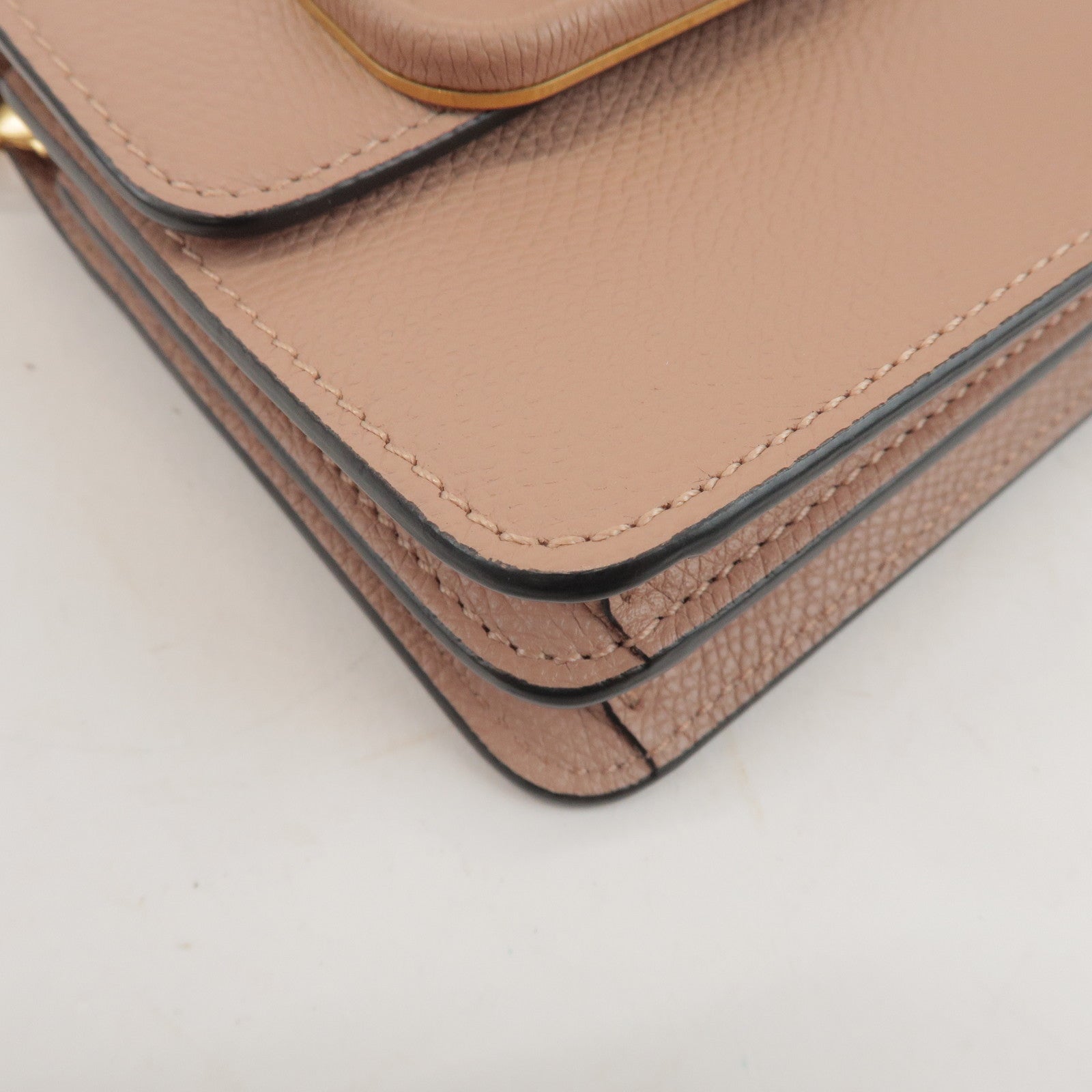 VALENTINO V Sling Leather Shoulder Bag Crossbody Bag Pink Beige