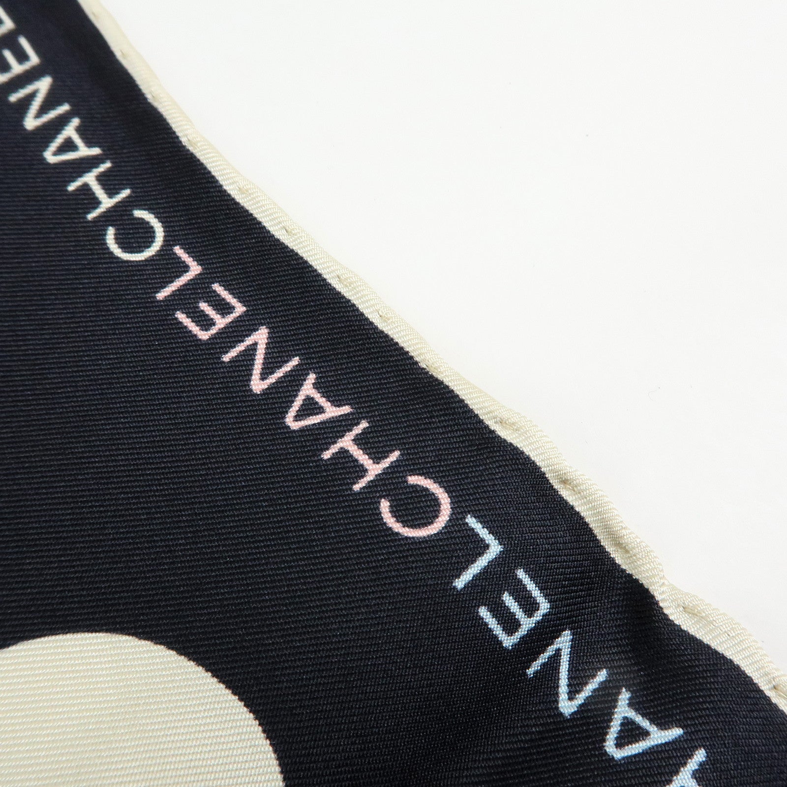 CHANEL No.5 Silk 100% Scarf Black Multicolor