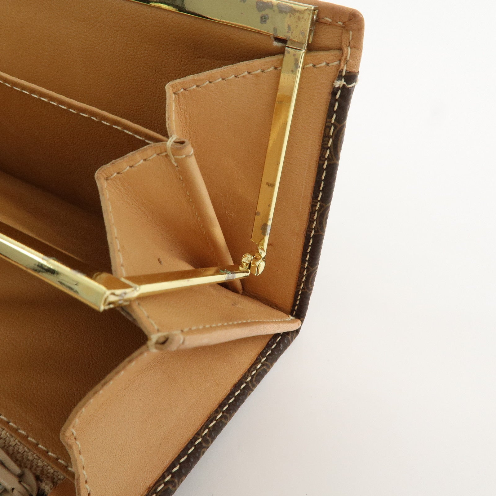 CELINE Macadam PVC Leather Flap Long Wallet Brown Beige