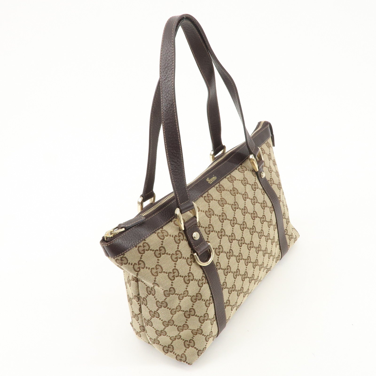 GUCCI Abbey GG Canvas Leather Shoulder Hand Bag Beige Brown 141470 Used