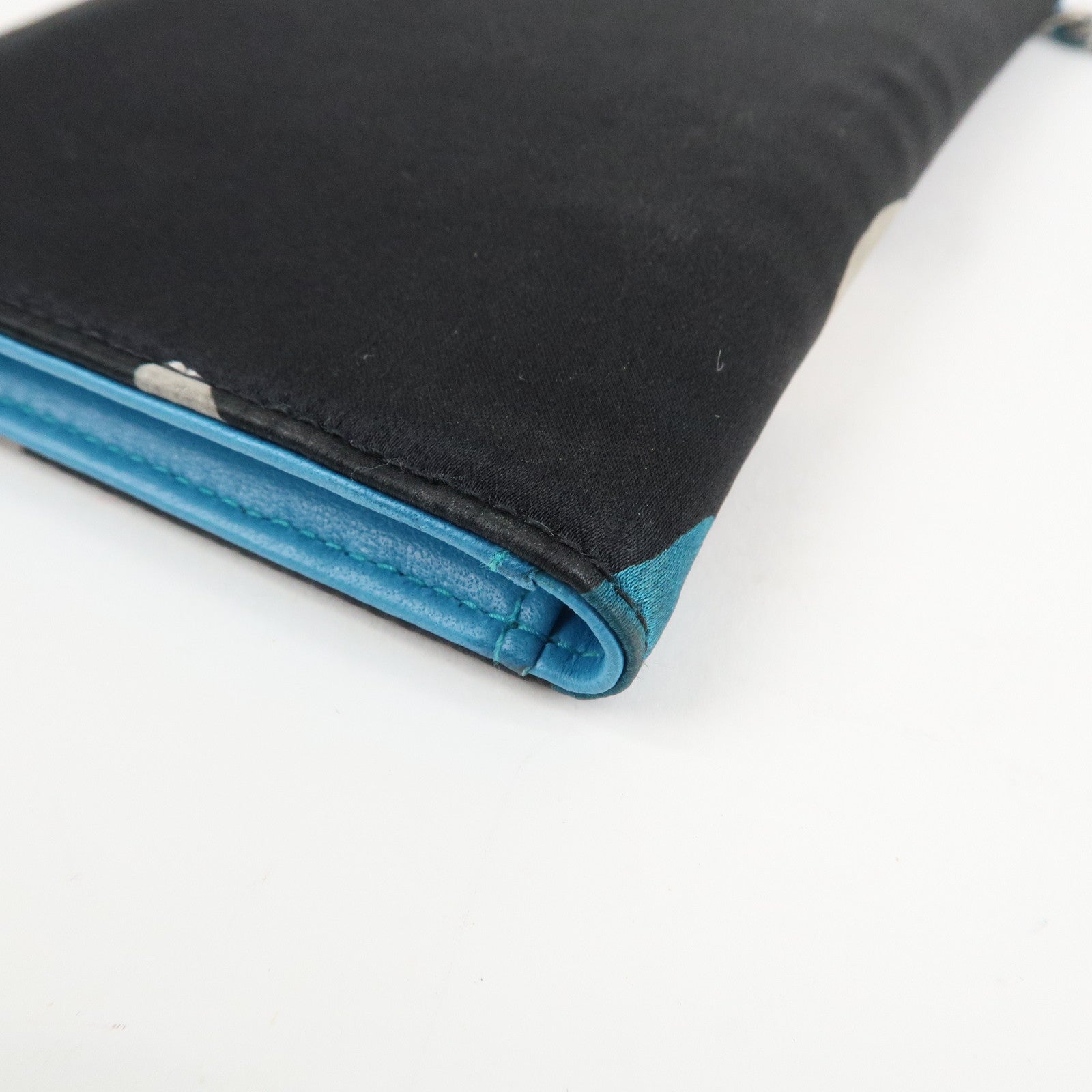 CHANEL Canvas Leather Chain Passport Case Black Multicolor