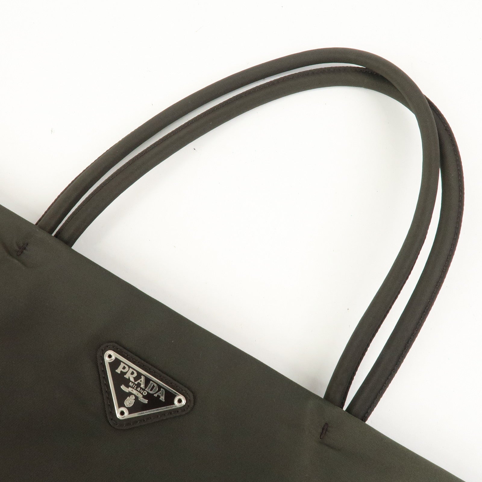 PRADA Triangle Logo Nylon Tote Bag Hand Bag Brown