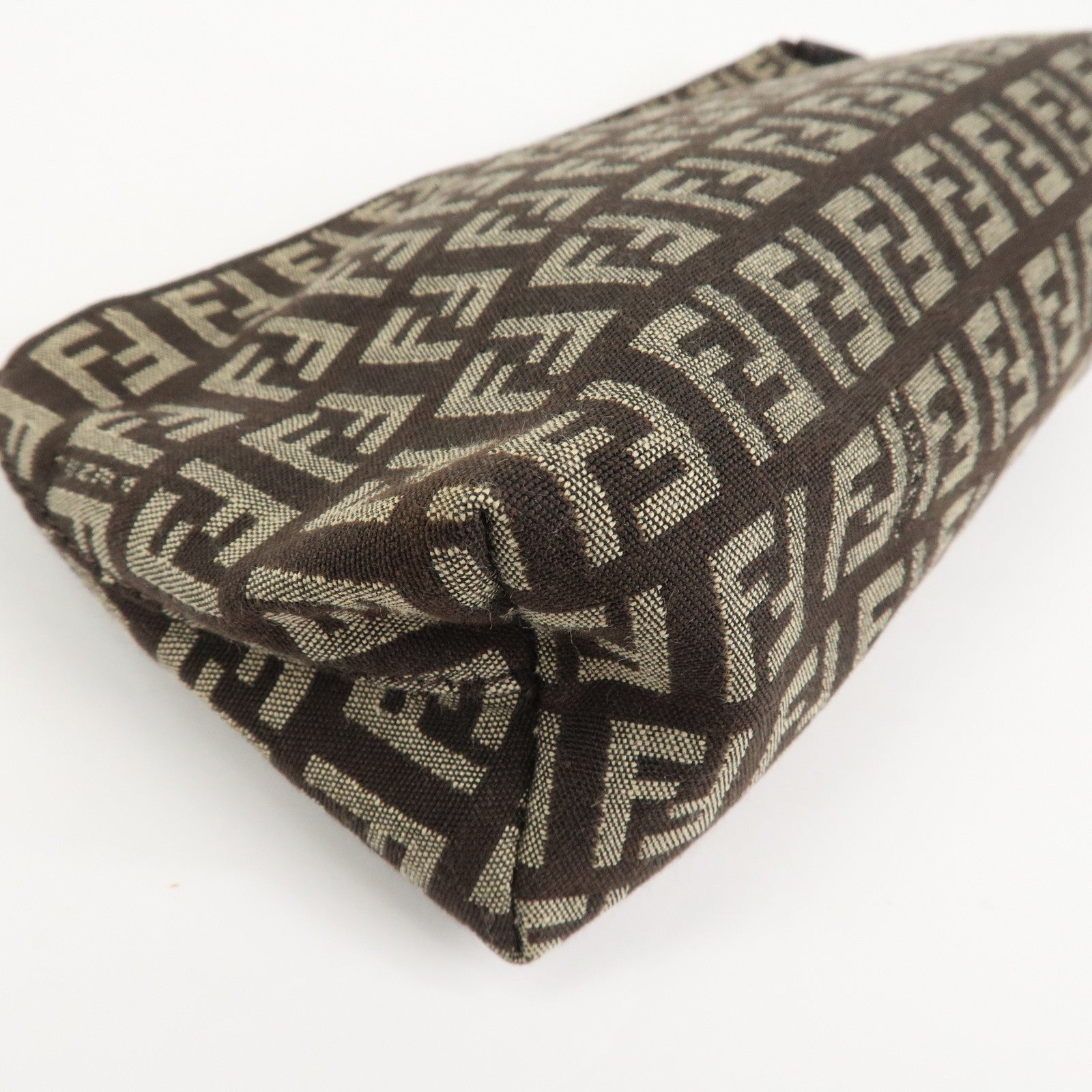 FENDI Zucchino Canvas Leather Cosmetic Pouch Makeup Pouch 7N0038