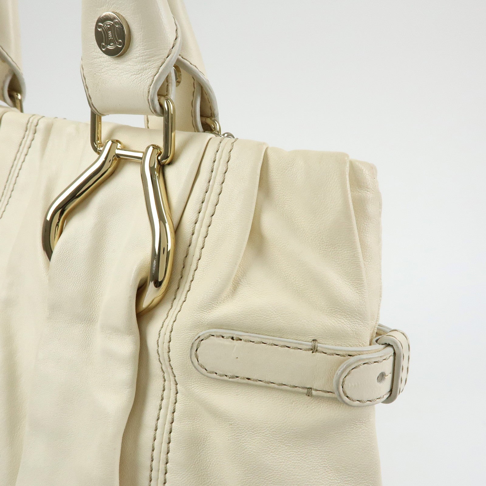 CELINE Leather Pillow Bag Tote Bag Shoulder Bag White