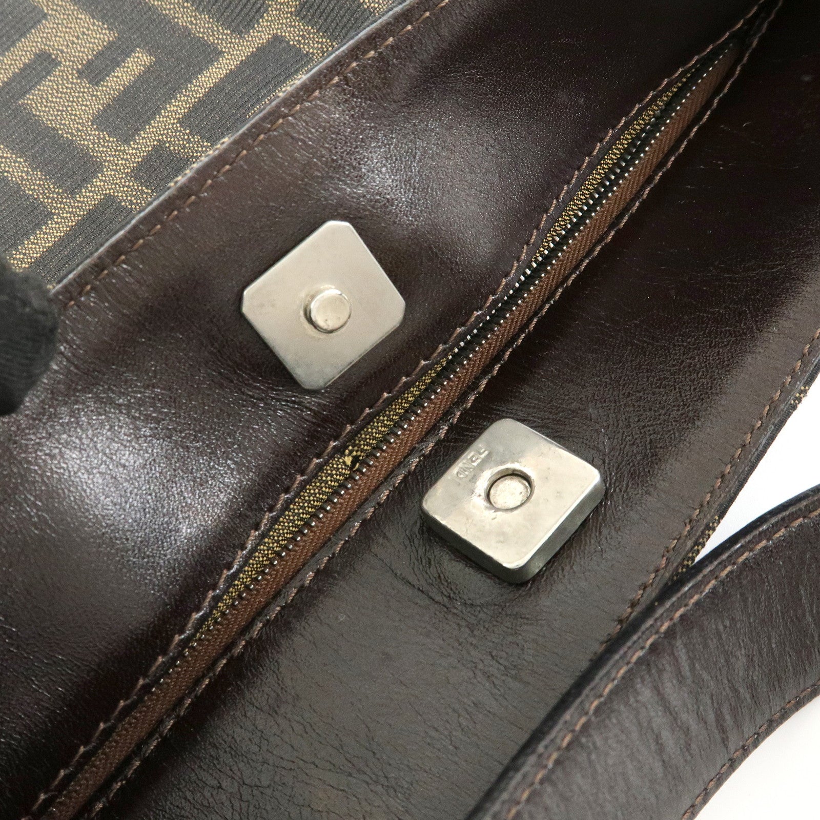 FENDI Zucca Canvas Leather Shoulder Bag Brown