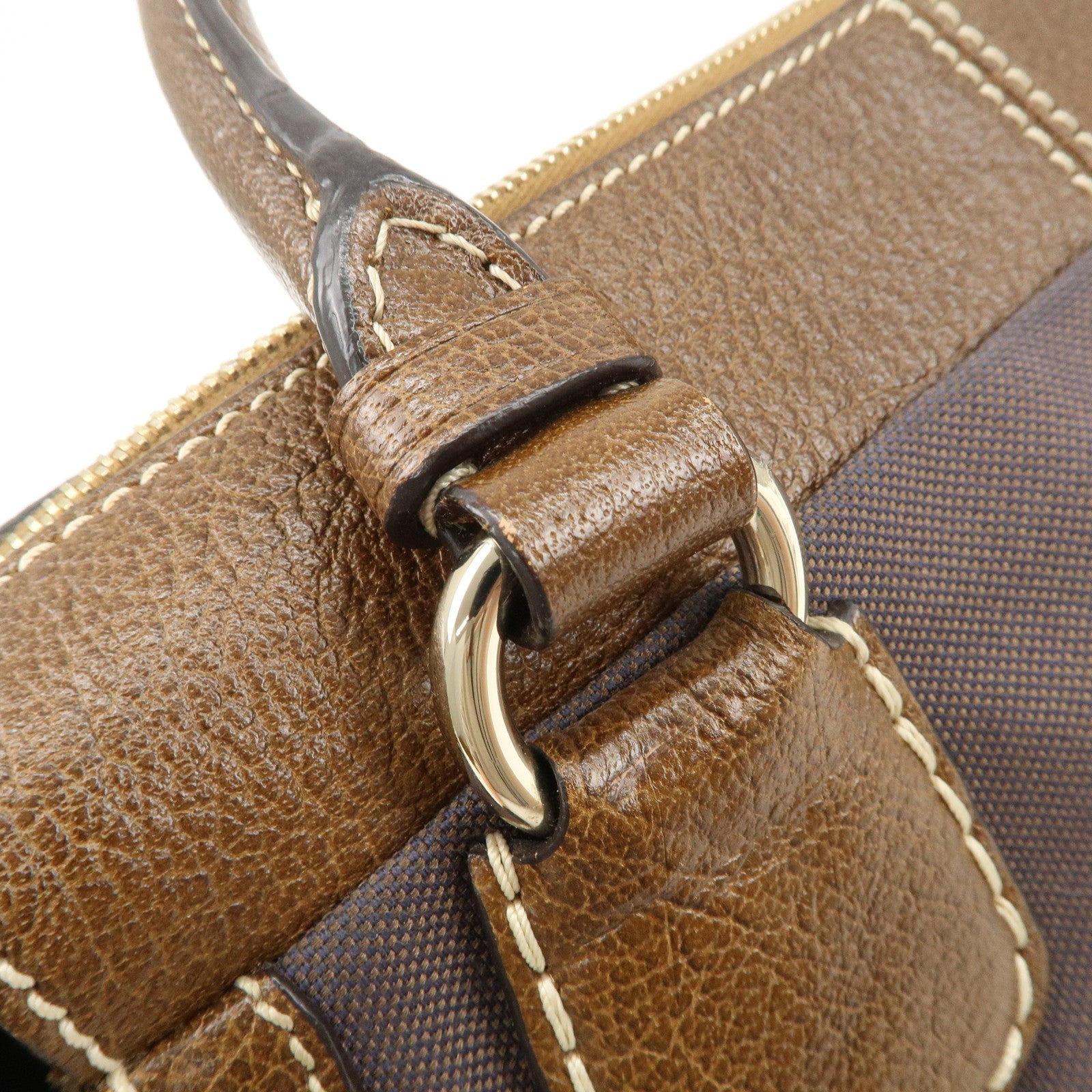 CELINE Leather Canvas Hand Bag Sulky Print Brown Used
