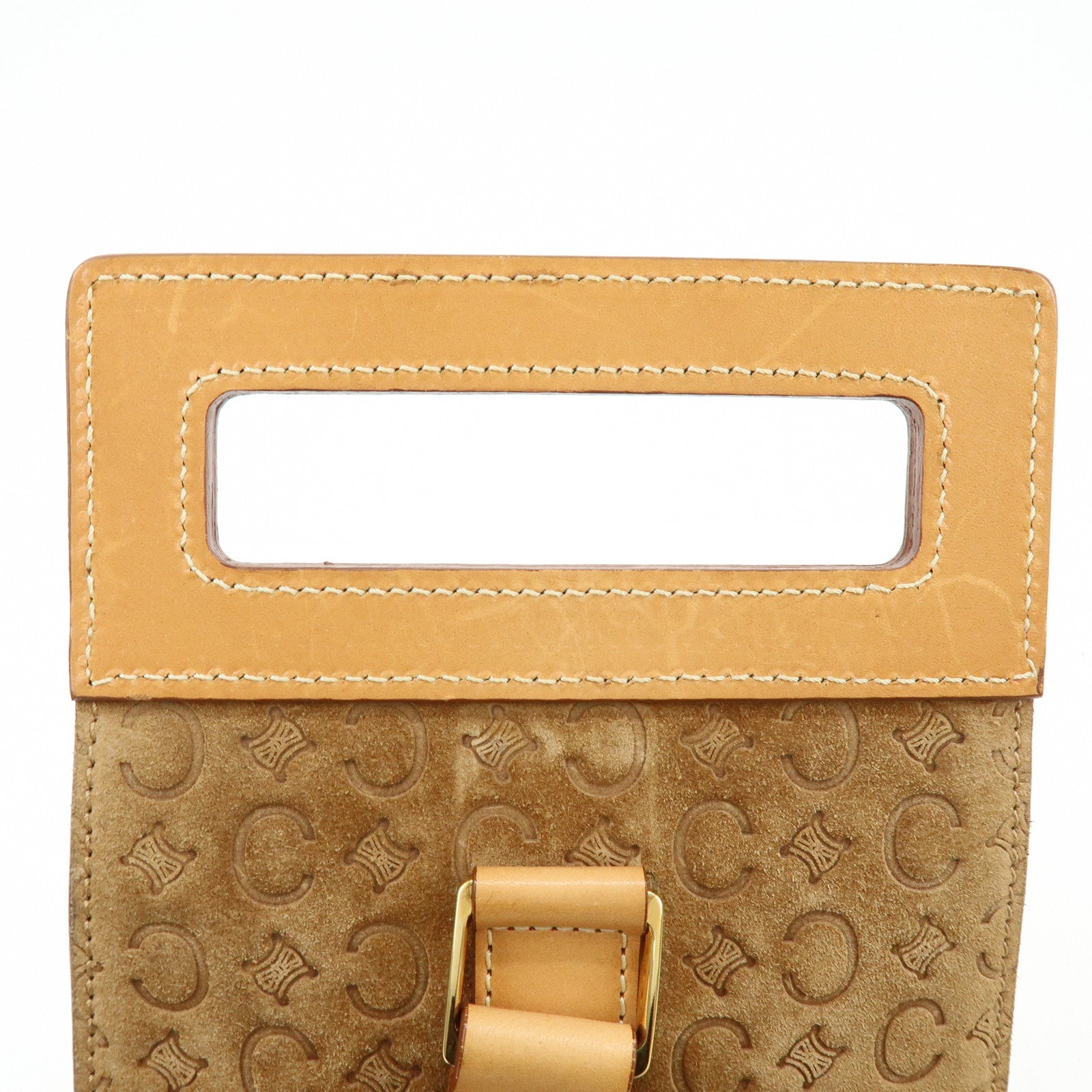 CELINE C Macadam Suede Leather Shoulder Bag Crossbody Bag Brown