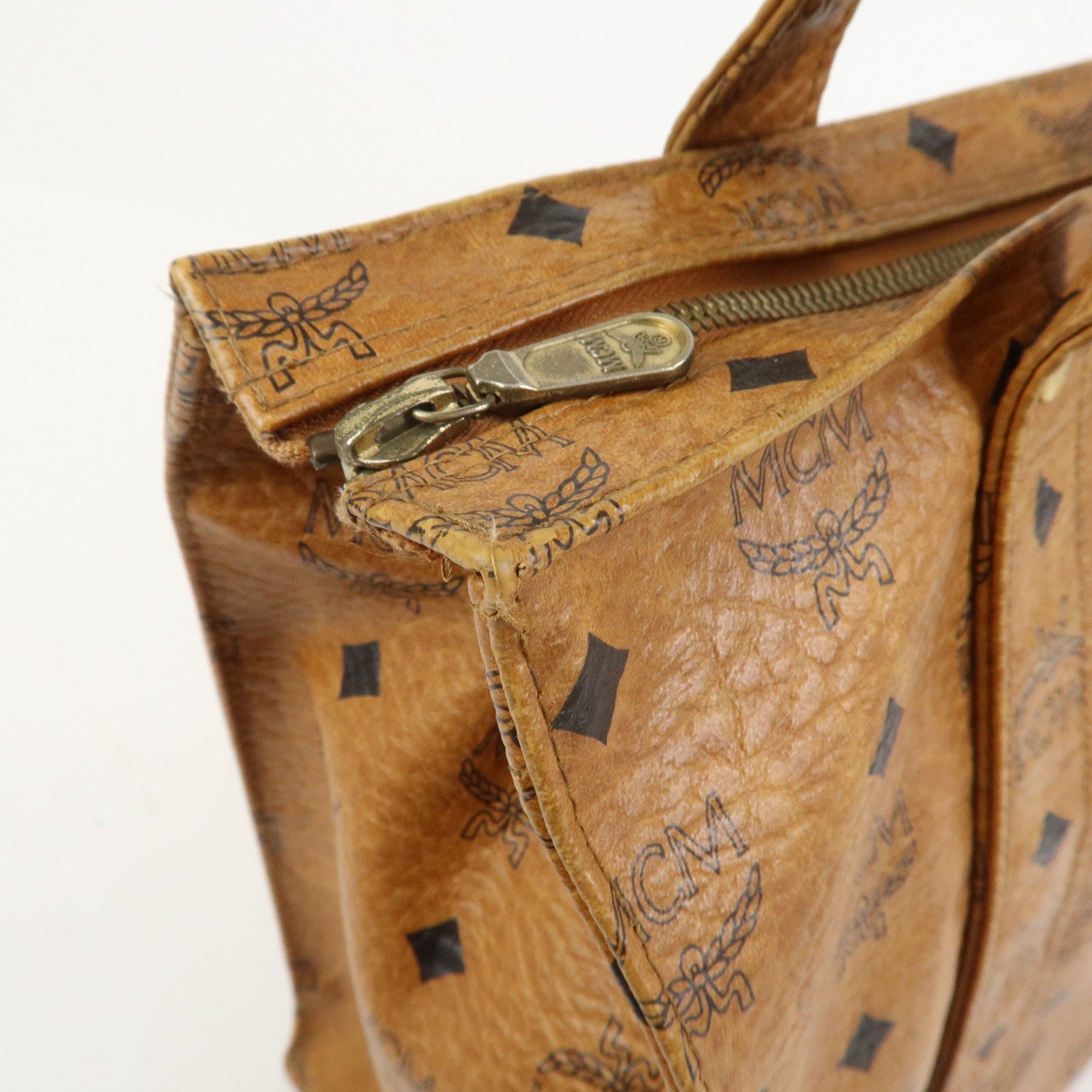 MCM Visetos Leather Tote Bag Shoulder Bag Hand Bag Brown