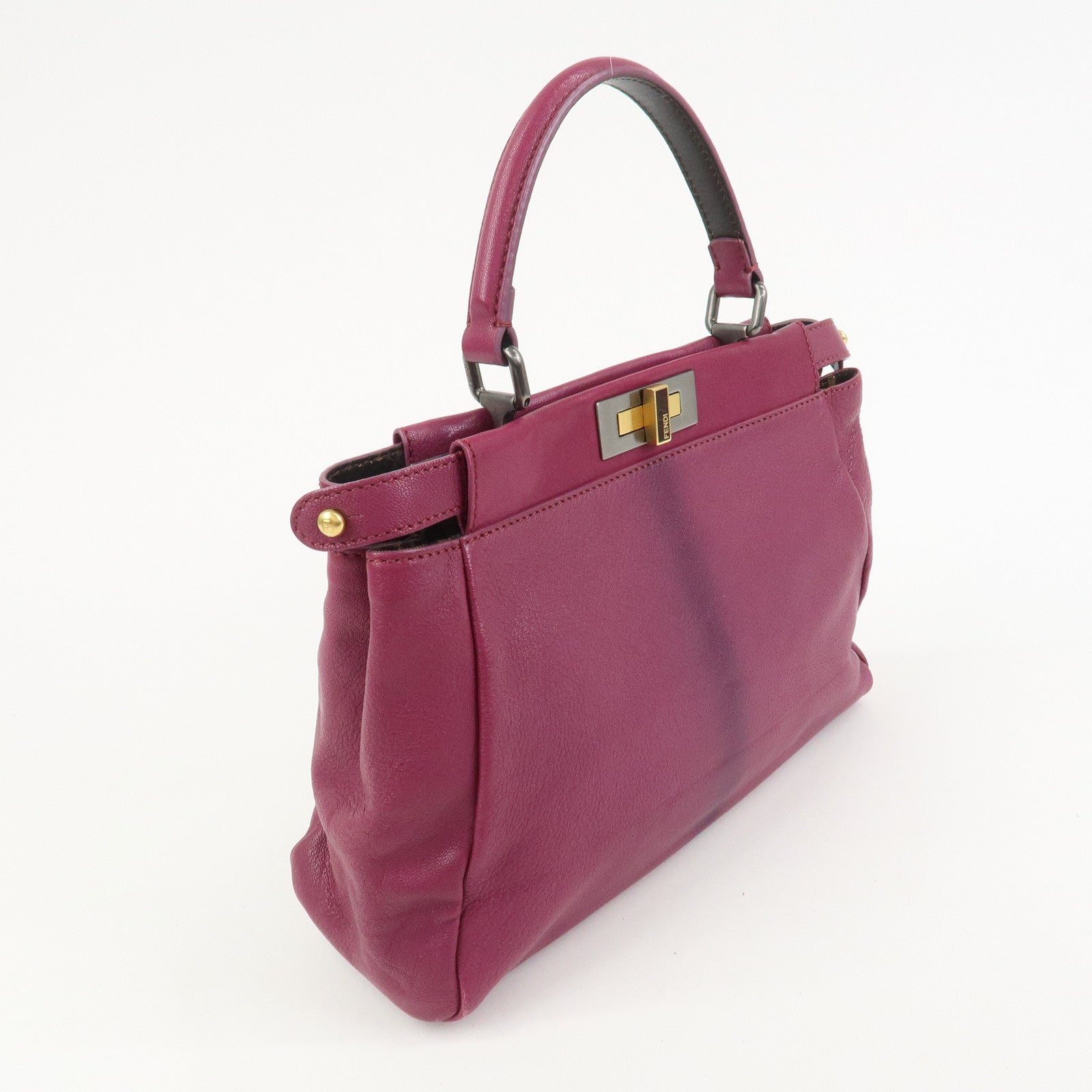 FENDI Peekaboo Leather 2Way Hand Bag Shoulder Bag Fuchsia 8BN226