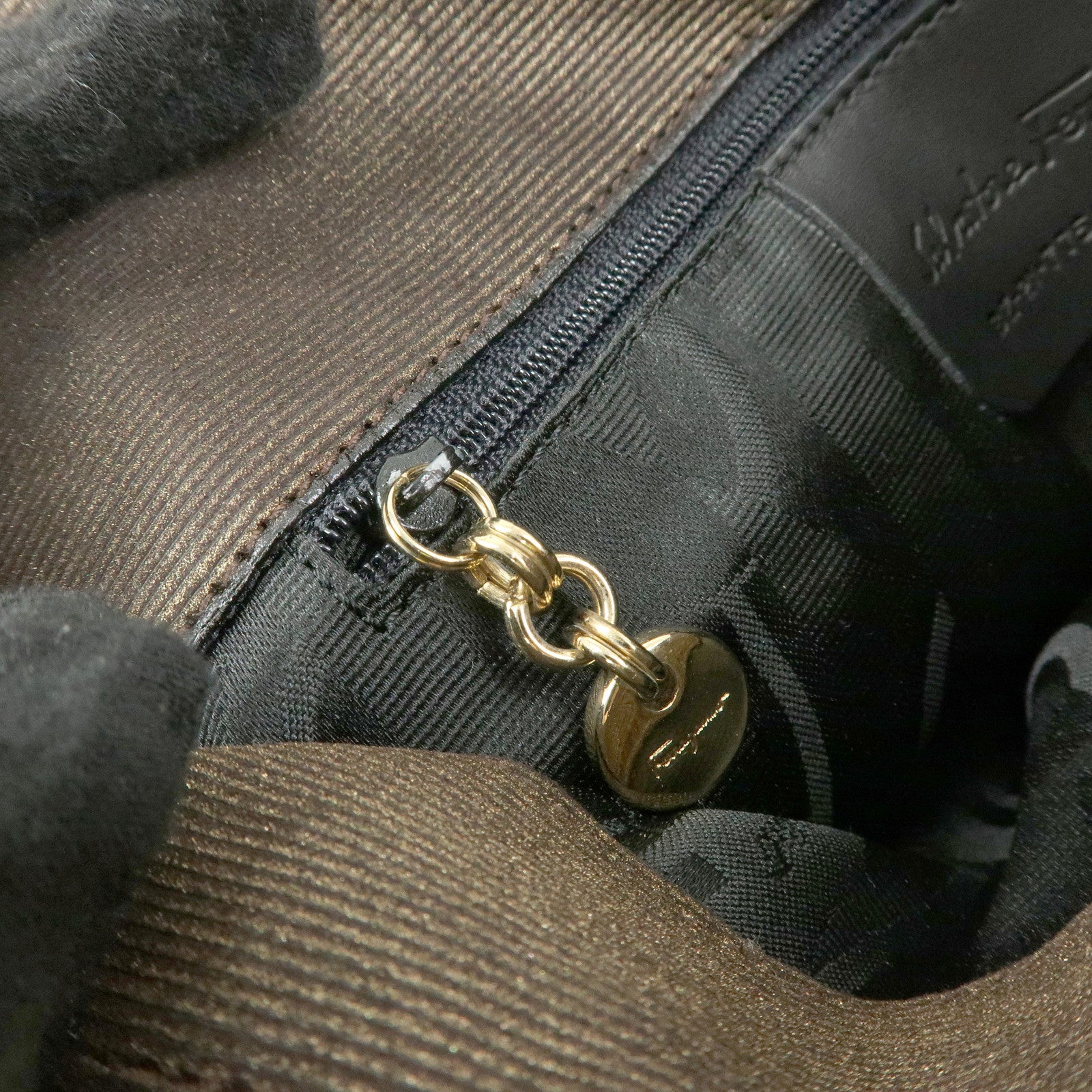 Ferragamo Logo Gancini Canvas Leather Shoulder Bag Brown