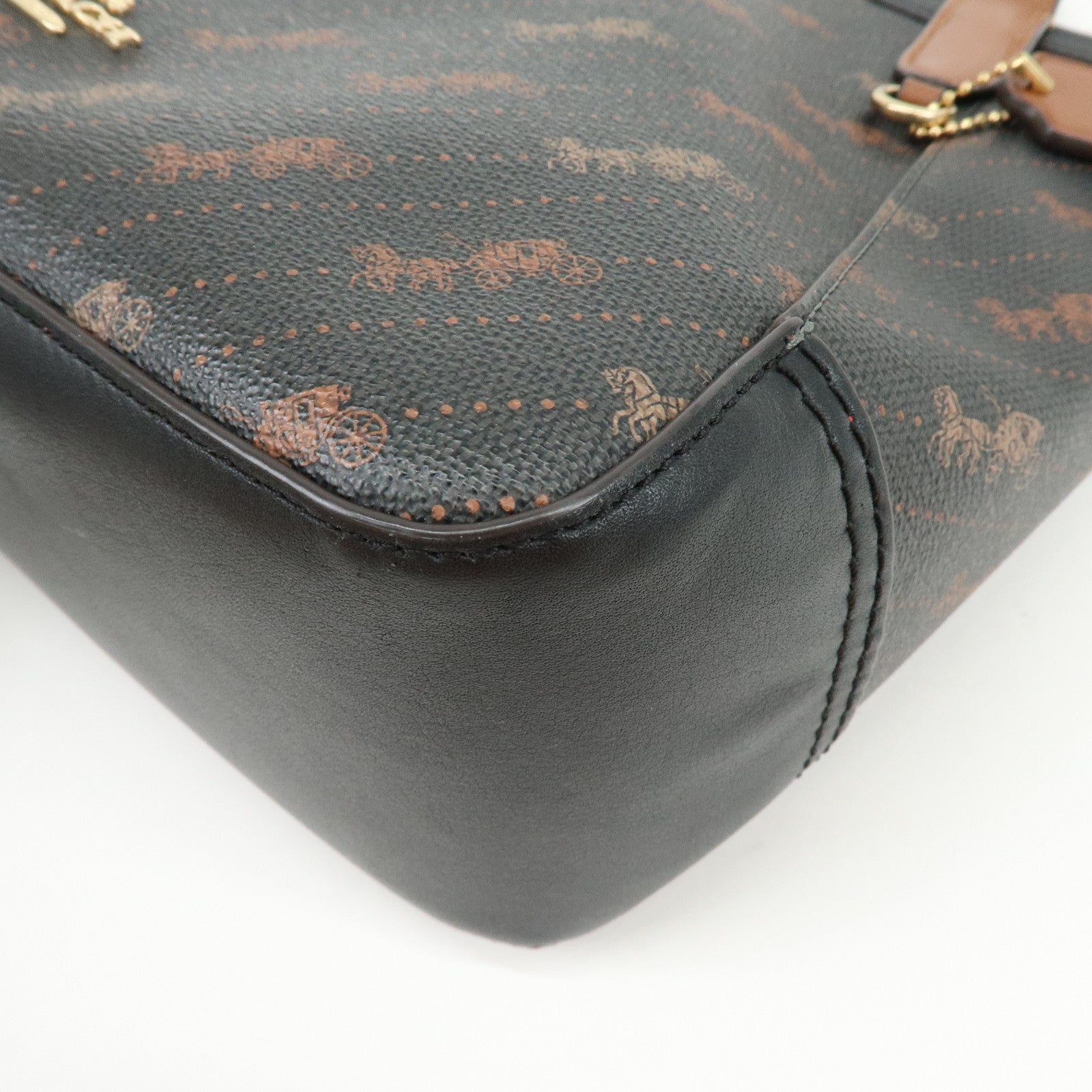 COACH PVC Leather Tote Bag Hand Bag Shoulder Bag Black Camel